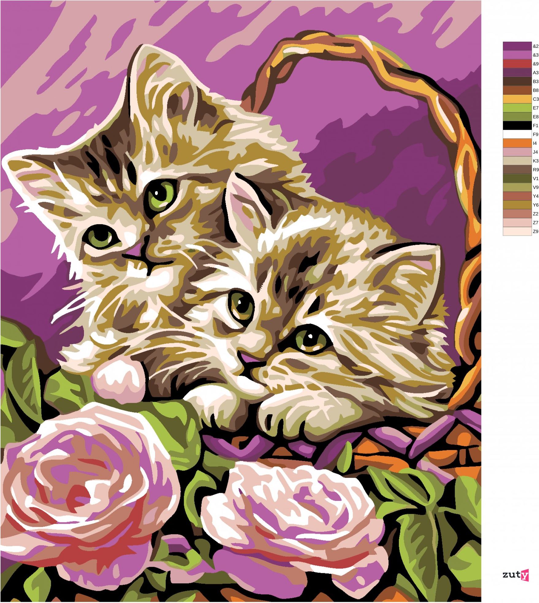 zuty Malování podle čísel - KOŤATA V KOŠÍKU A RŮŽOVÉ RŮŽE - Rozměr: 40x50 cm, Rámování: Varianta: vypnuté plátno na rám - obrázek 9