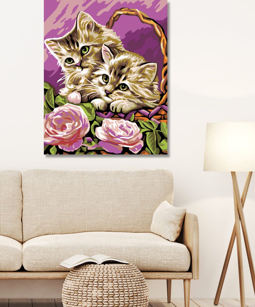 zuty Malování podle čísel - KOŤATA V KOŠÍKU A RŮŽOVÉ RŮŽE - Rozměr: 40x50 cm, Rámování: Varianta: vypnuté plátno na rám - obrázek 10