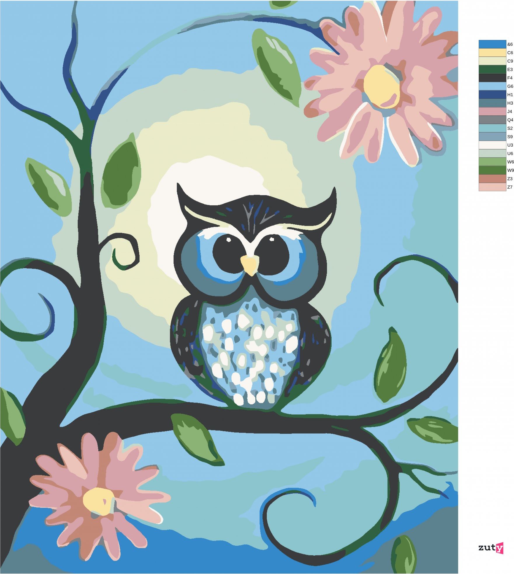 zuty Malování podle čísel - MODRÁ SOVIČKA A KVĚTINY - Rozměr: 40x50 cm, Rámování: Varianta: bez rámu a bez vypnutí plátna - obrázek 9
