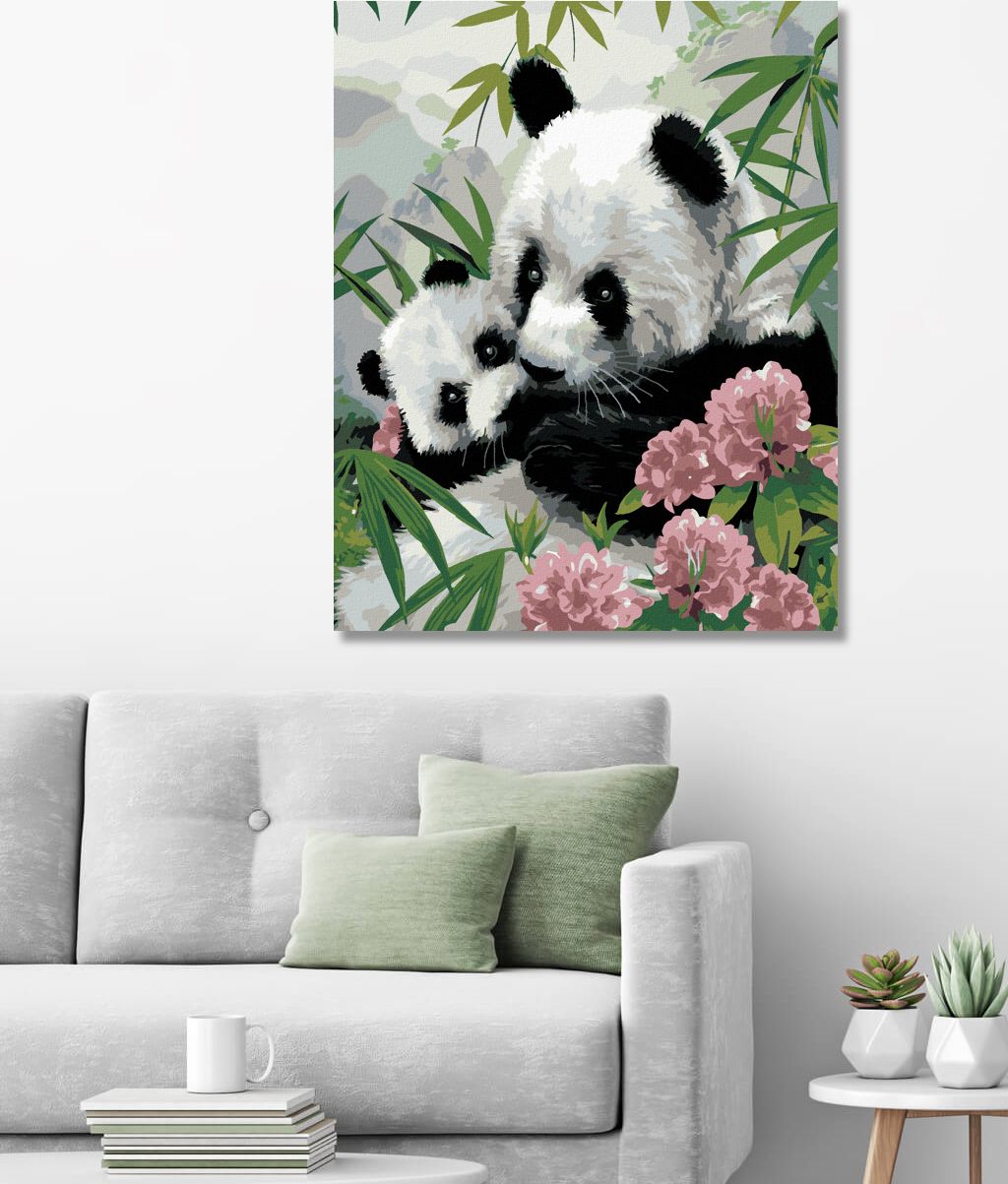 zuty Malování podle čísel - PANDA S MLÁDĚTEM A RŮŽOVÉ KVĚTY (HOWARD ROBINSON) - Rozměr: 40x50 cm, Rámování: Varianta: vypnuté plátno na rám - obrázek 5