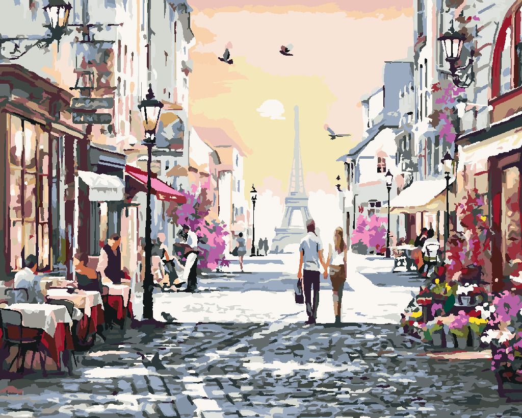 zuty Malování podle čísel - MILENCI V PAŘÍŽI (RICHARD MACNEIL) - Rozměr: 40x50 cm, Rámování: Varianta: bez rámu a bez vypnutí plátna - obrázek 3