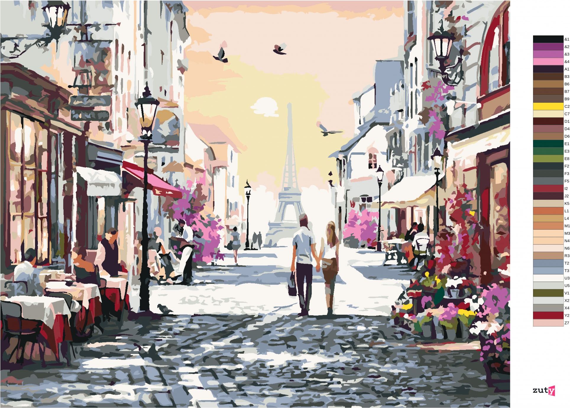 zuty Malování podle čísel - MILENCI V PAŘÍŽI (RICHARD MACNEIL) - Rozměr: 40x50 cm, Rámování: Varianta: bez rámu a bez vypnutí plátna - obrázek 8