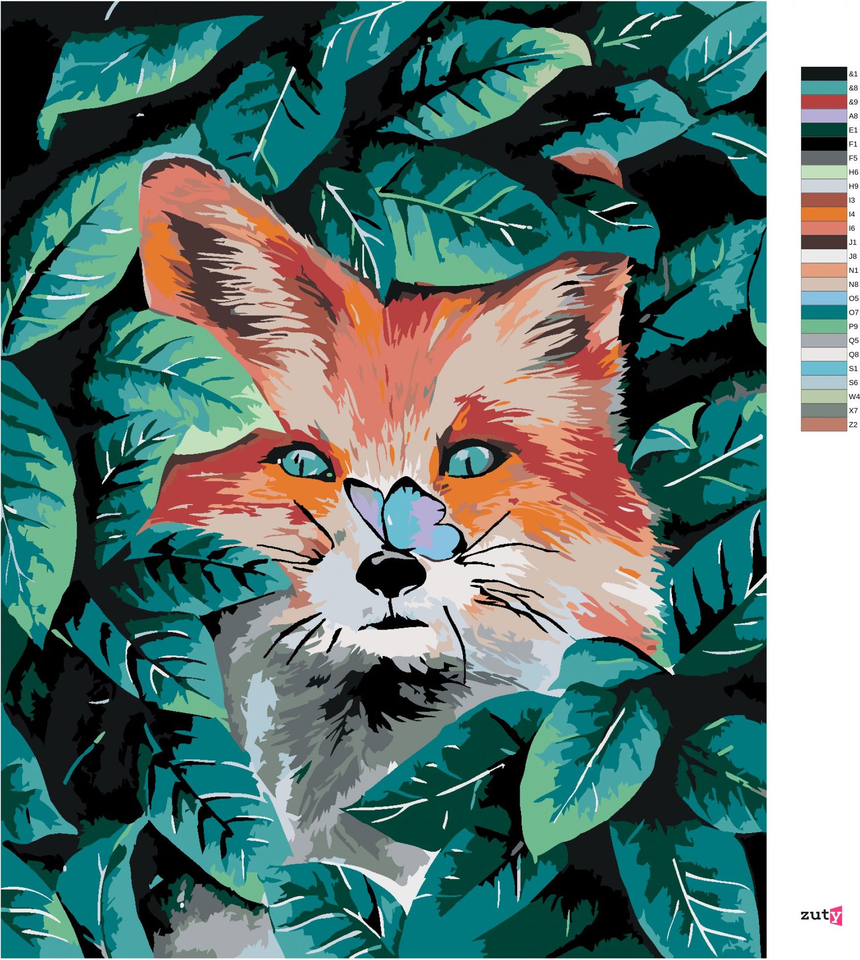 zuty Malování podle čísel - ČERVENÁ LIŠKA A ZELENÉ LÍSTKY - Rozměr: 40x50 cm, Rámování: Varianta: bez rámu a bez vypnutí plátna - obrázek 3