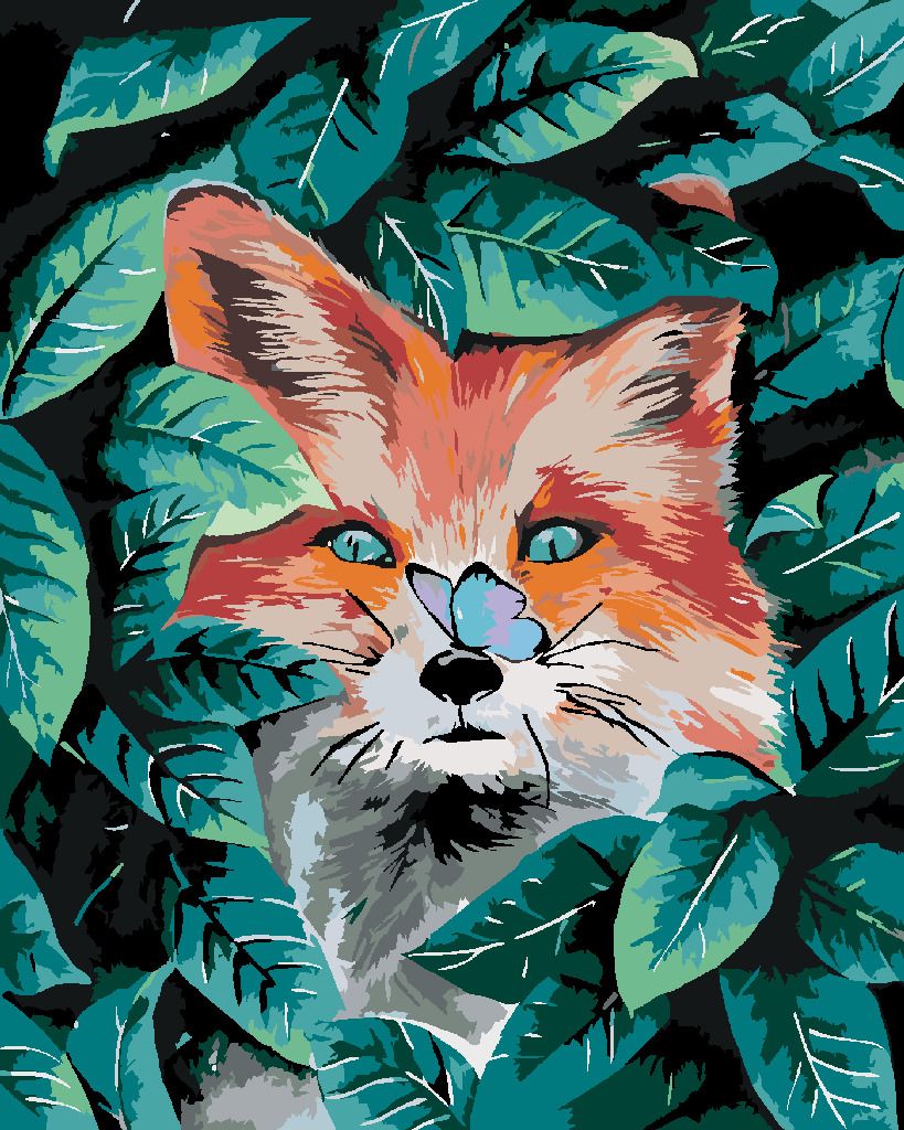 zuty Malování podle čísel - ČERVENÁ LIŠKA A ZELENÉ LÍSTKY - Rozměr: 40x50 cm, Rámování: Varianta: bez rámu a bez vypnutí plátna - obrázek 6