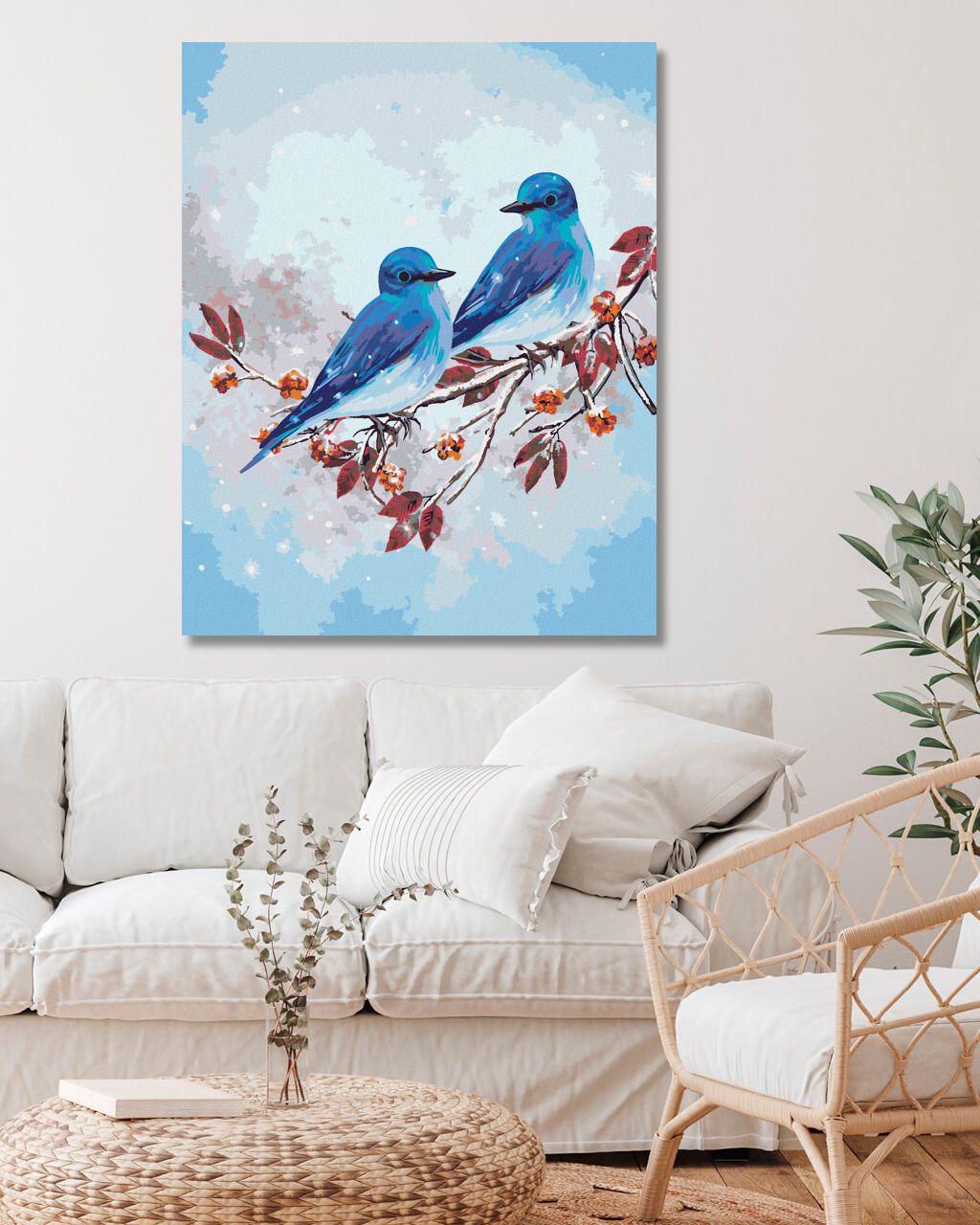 zuty Malování podle čísel - DVA MODŘÍ PTÁČCI NA VĚTVI - Rozměr: 40x50 cm, Rámování: Varianta: bez rámu a bez vypnutí plátna - obrázek 5