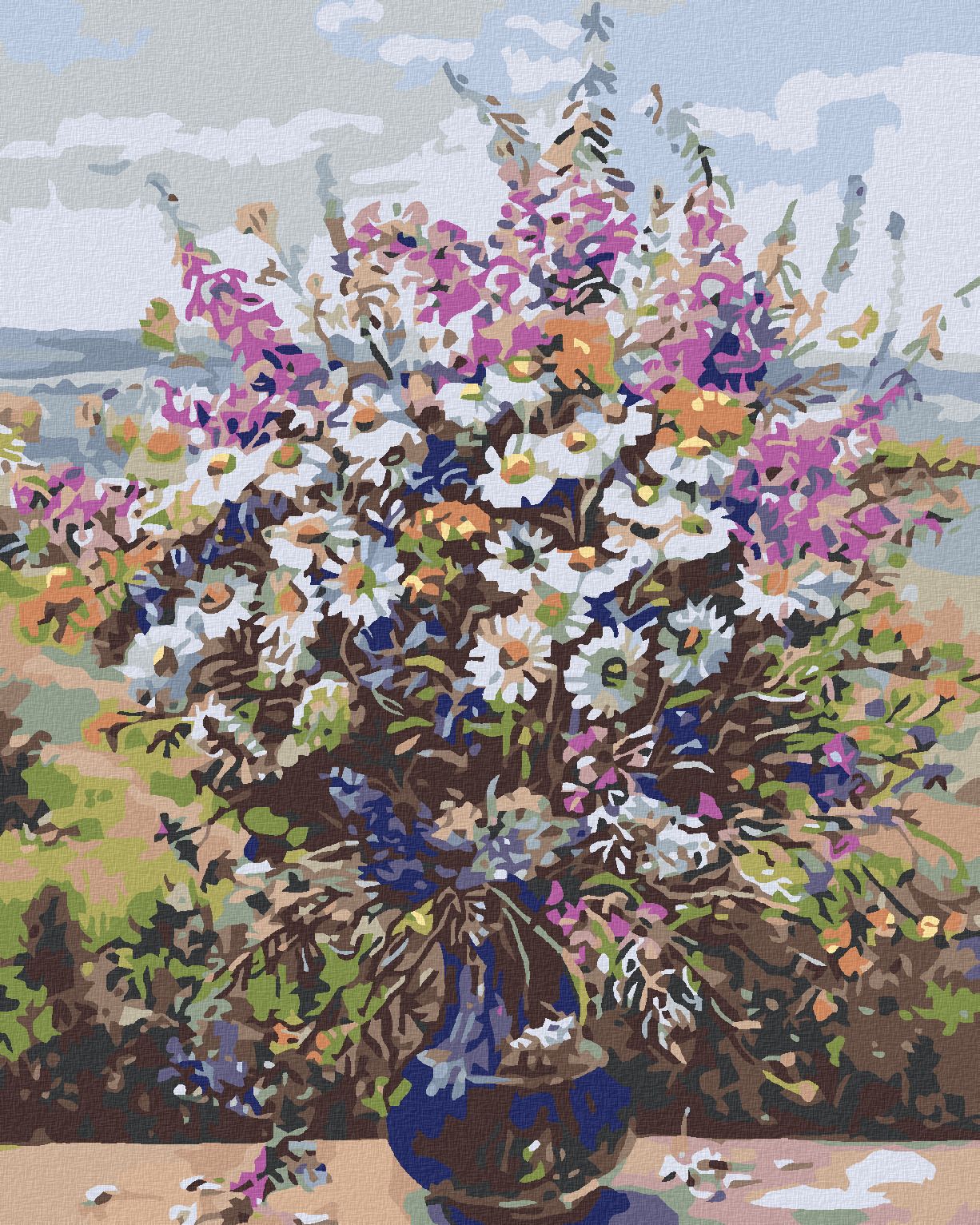 zuty Malování podle čísel - LETNÍ KYTICE VE SKLENĚNÉ VÁZE - Rozměr: 40x50 cm, Rámování: Varianta: vypnuté plátno na rám - obrázek 1