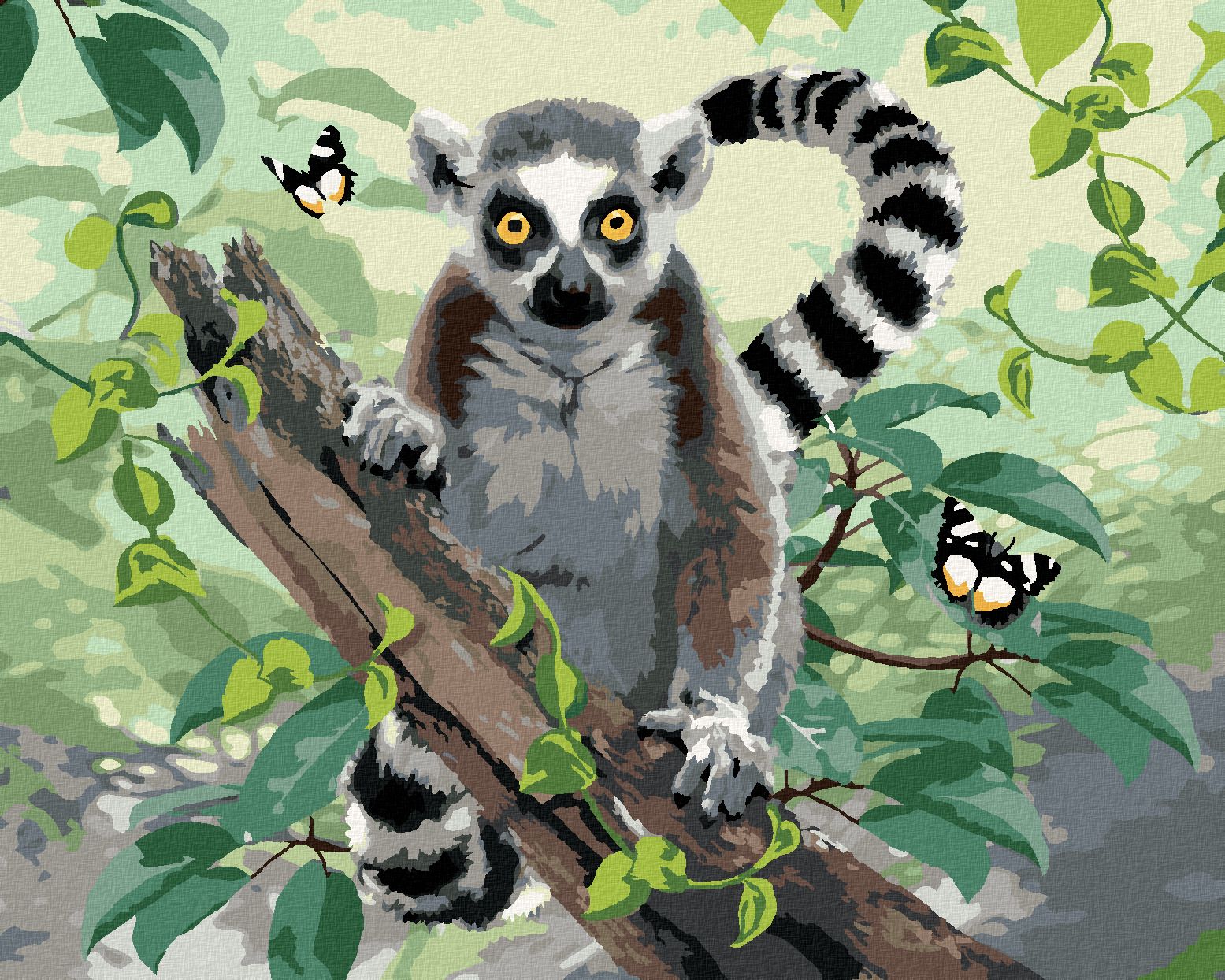 zuty Malování podle čísel - LEMUR A MOTÝLI (HOWARD ROBINSON) - Rozměr: 40x50 cm, Rámování: Varianta: vypnuté plátno na rám - obrázek 1