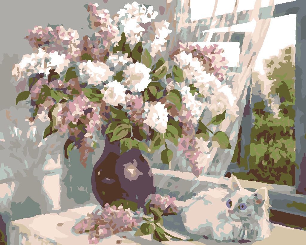 zuty Malování podle čísel - BÍLÉ KOTĚ A ŠEŘÍK VE VÁZE - Rozměr: 40x50 cm, Rámování: Varianta: bez rámu a bez vypnutí plátna - obrázek 7