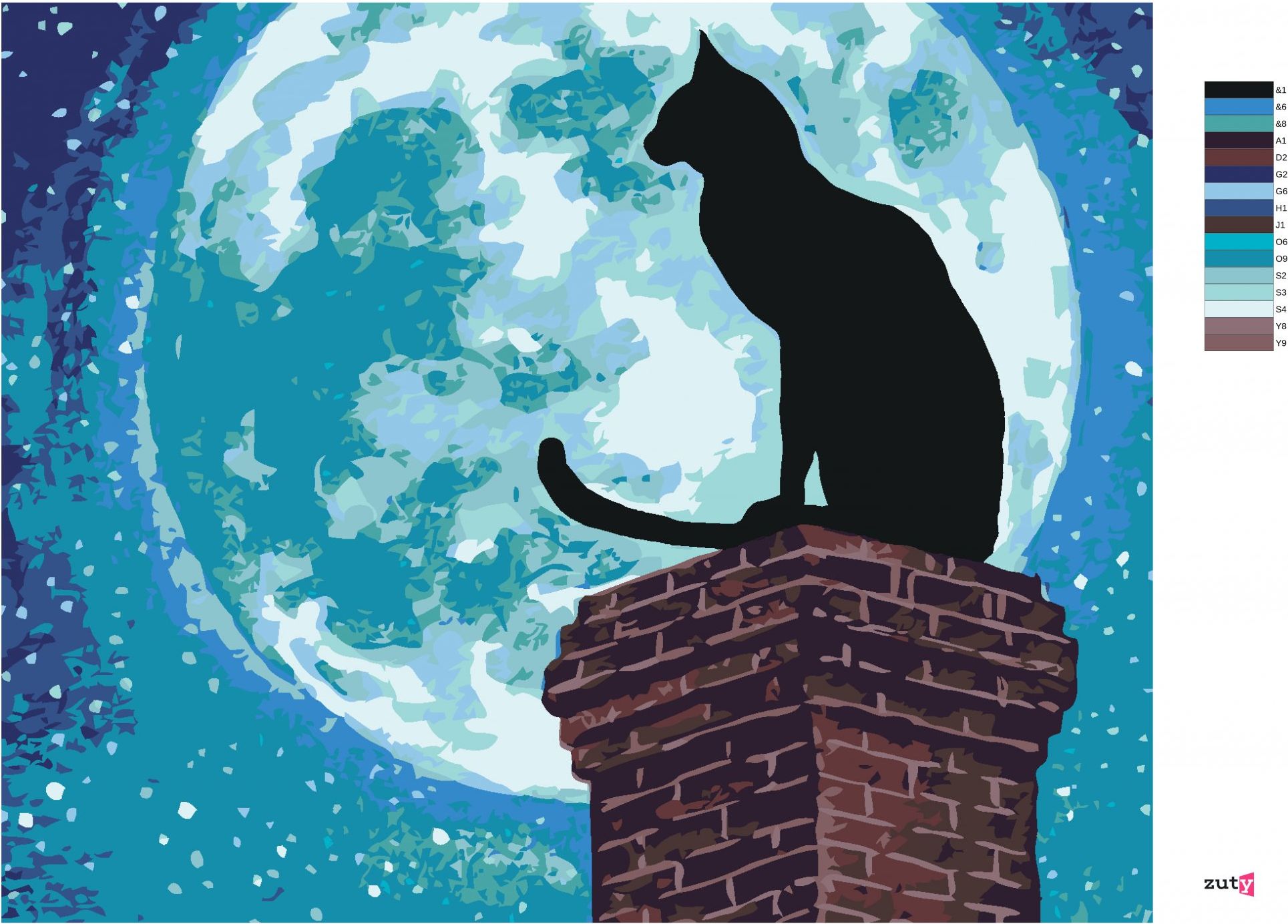 zuty Malování podle čísel - KOČKA NA KOMÍNU A ÚPLNĚK - Rozměr: 40x50 cm, Rámování: Varianta: bez rámu a bez vypnutí plátna - obrázek 4