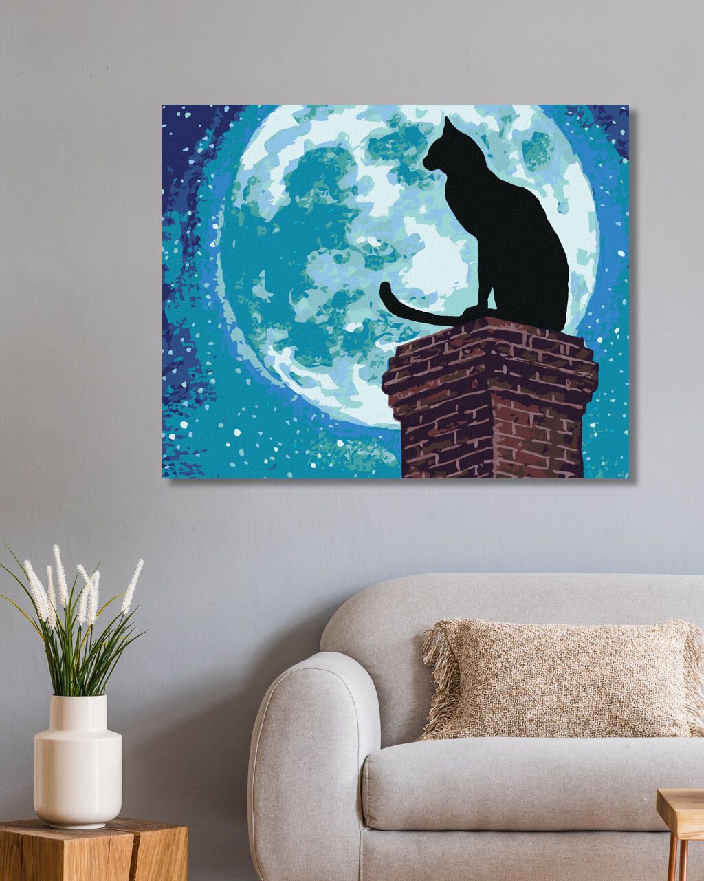 zuty Malování podle čísel - KOČKA NA KOMÍNU A ÚPLNĚK - Rozměr: 40x50 cm, Rámování: Varianta: bez rámu a bez vypnutí plátna - obrázek 6