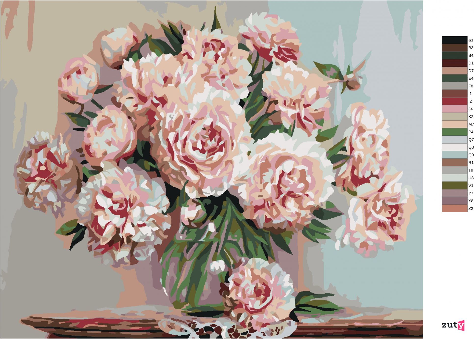 zuty Malování podle čísel - PIVOŇKY VE SKLE - Rozměr: 40x50 cm, Rámování: Varianta: vypnuté plátno na rám - obrázek 5