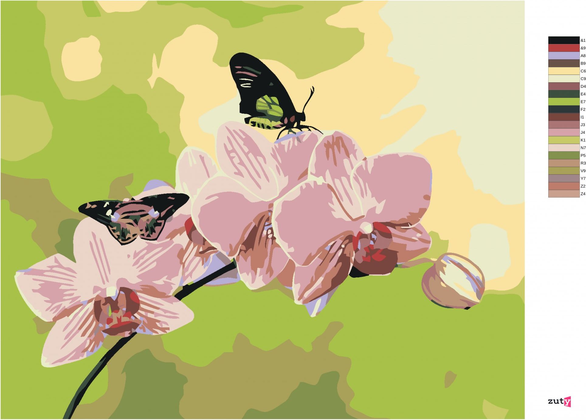 zuty Malování podle čísel - ORCHIDEJ S MOTÝLKY - Rozměr: 40x50 cm, Rámování: Varianta: bez rámu a bez vypnutí plátna - obrázek 3
