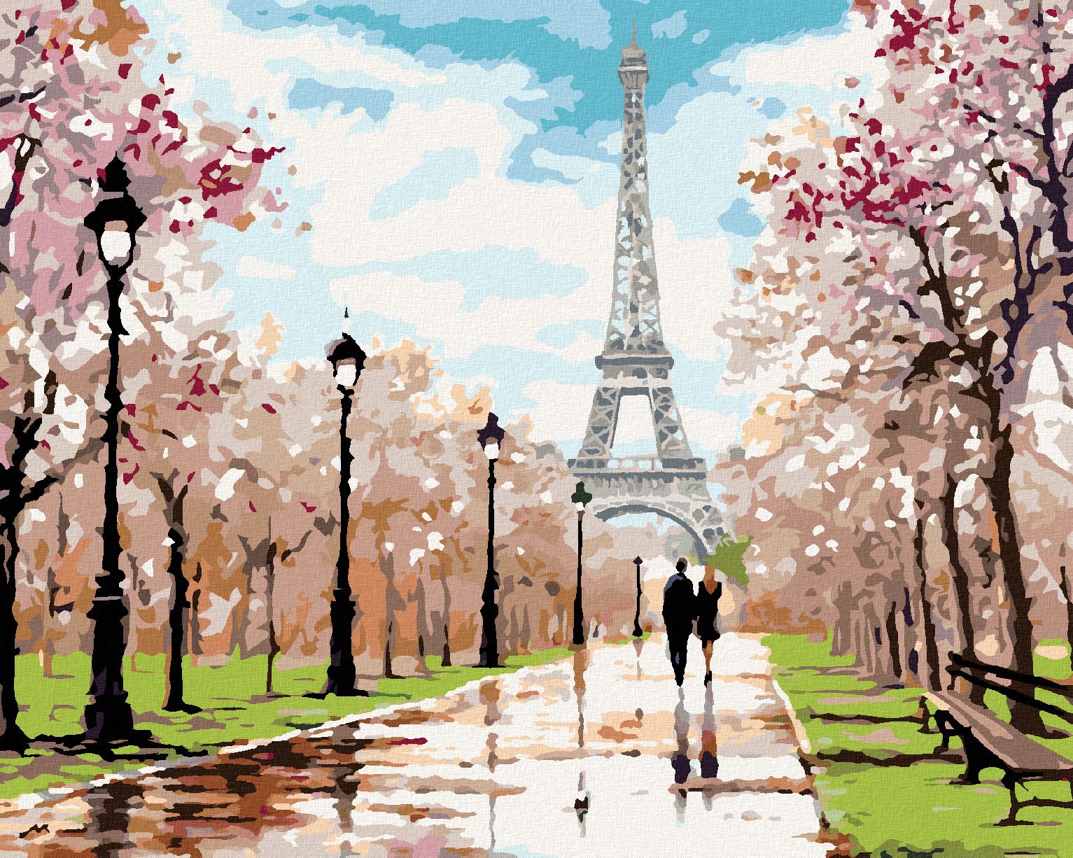 zuty Malování podle čísel - MILENCI V PARKU U EIFFELOVY VĚŽE (RICHARD MACNEIL) - Rozměr: 40x50 cm, Rámování: Varianta: bez rámu a bez vypnutí plátna - obrázek 1