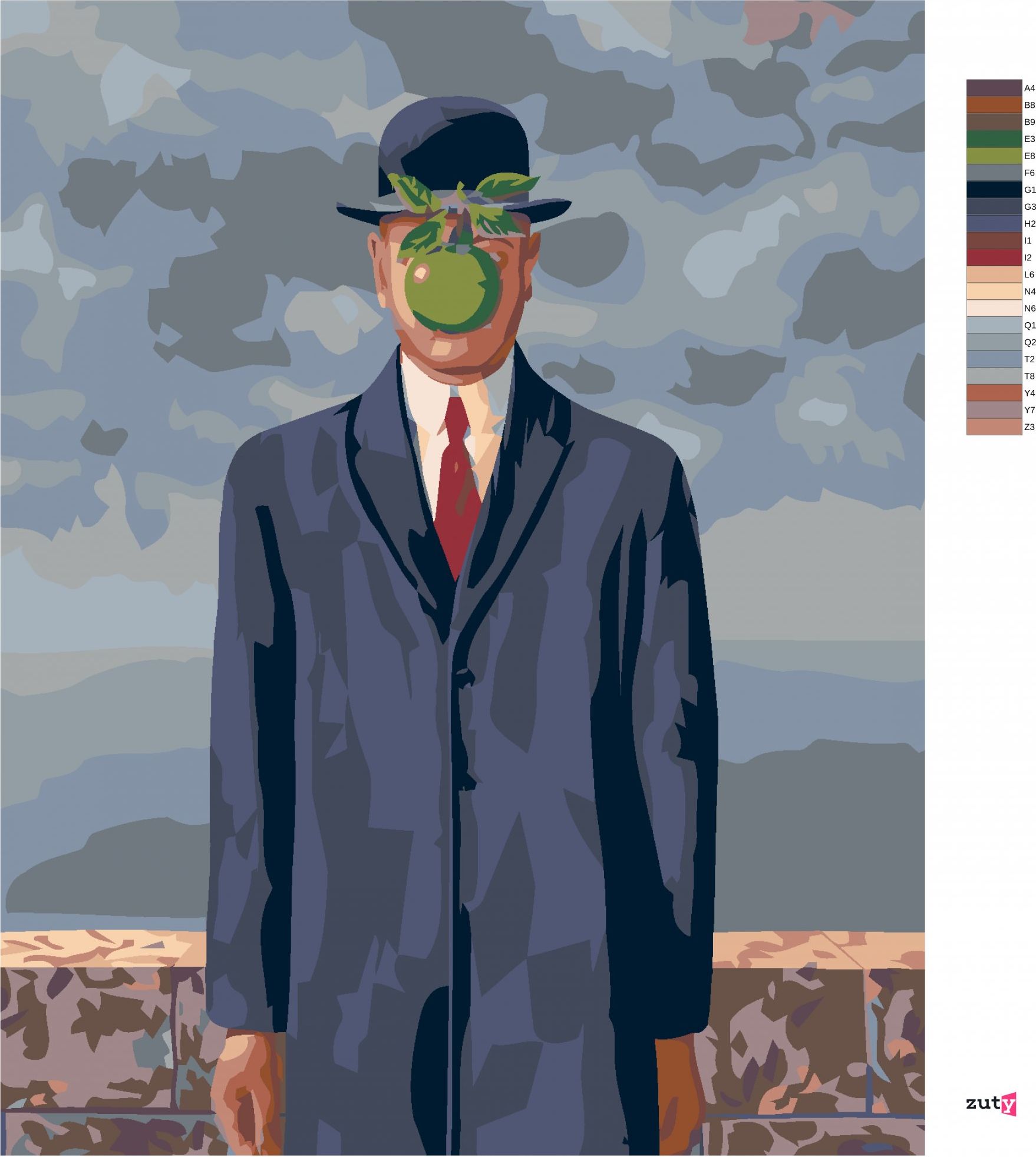 zuty Malování podle čísel - SYN ČLOVĚKA (RENÉ MAGRITTE) - Rozměr: 40x50 cm, Rámování: Varianta: bez rámu a bez vypnutí plátna - obrázek 3
