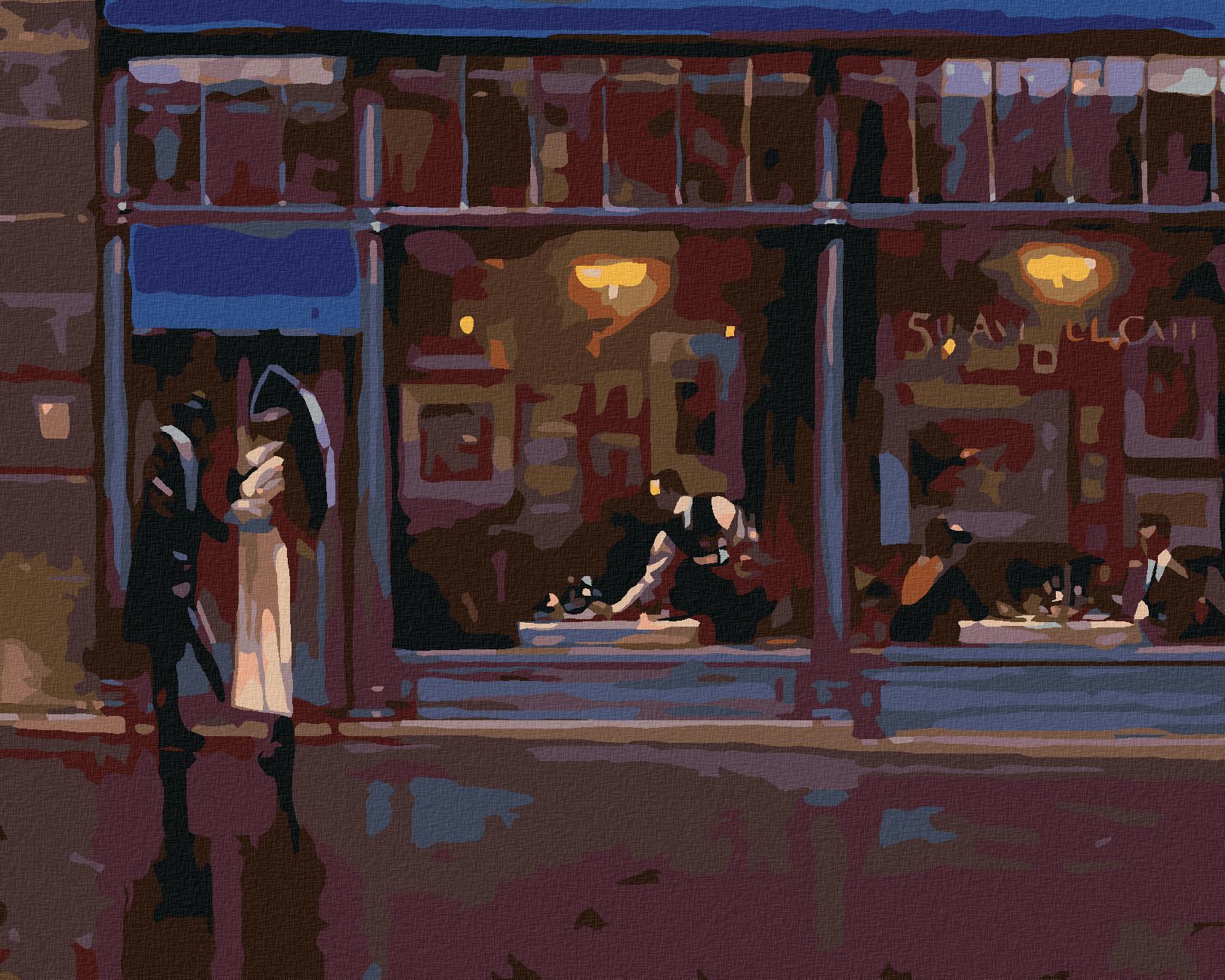 zuty Malování podle čísel - V NOCI PŘED RESTAURACÍ - Rozměr: 40x50 cm, Rámování: Varianta: bez rámu a bez vypnutí plátna - obrázek 1