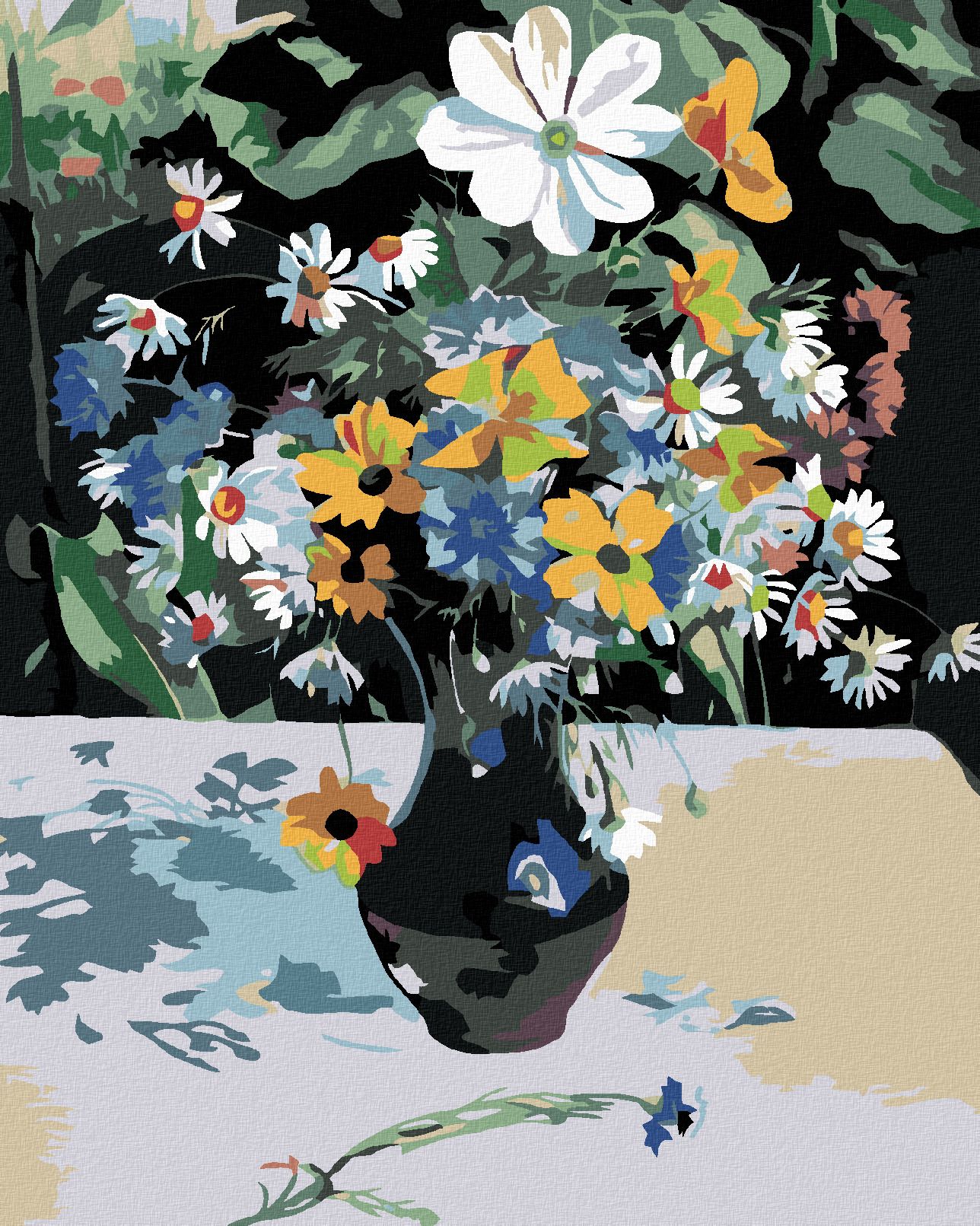 zuty Malování podle čísel - LUČNÍ KVÍTÍ V ČERNÉ VÁZE - Rozměr: 40x50 cm, Rámování: Varianta: bez rámu a bez vypnutí plátna - obrázek 1