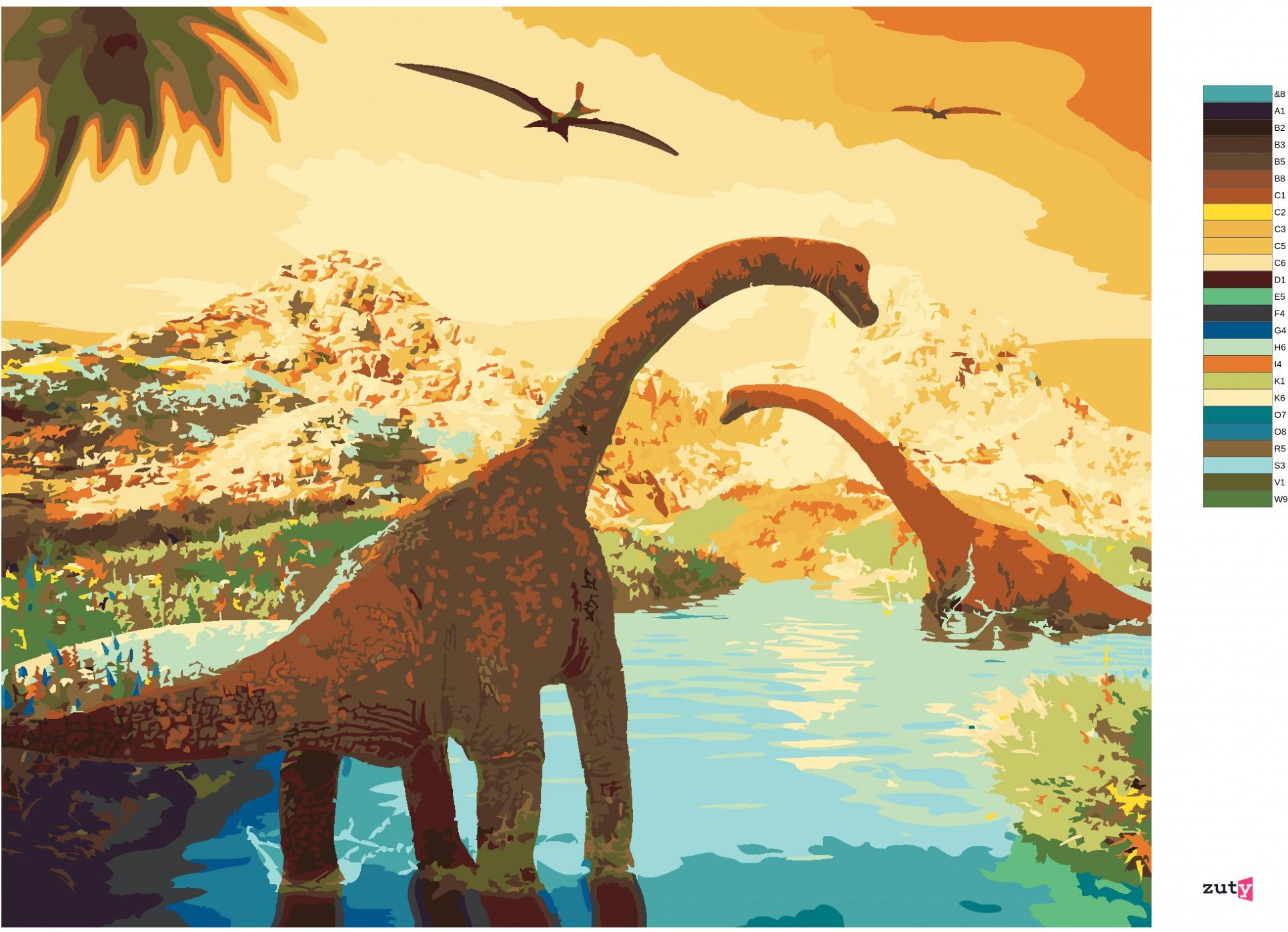 zuty Malování podle čísel - KRÁSNÁ KRAJINA S DINOSAURY - Rozměr: 40x50 cm, Rámování: Varianta: vypnuté plátno na rám - obrázek 9