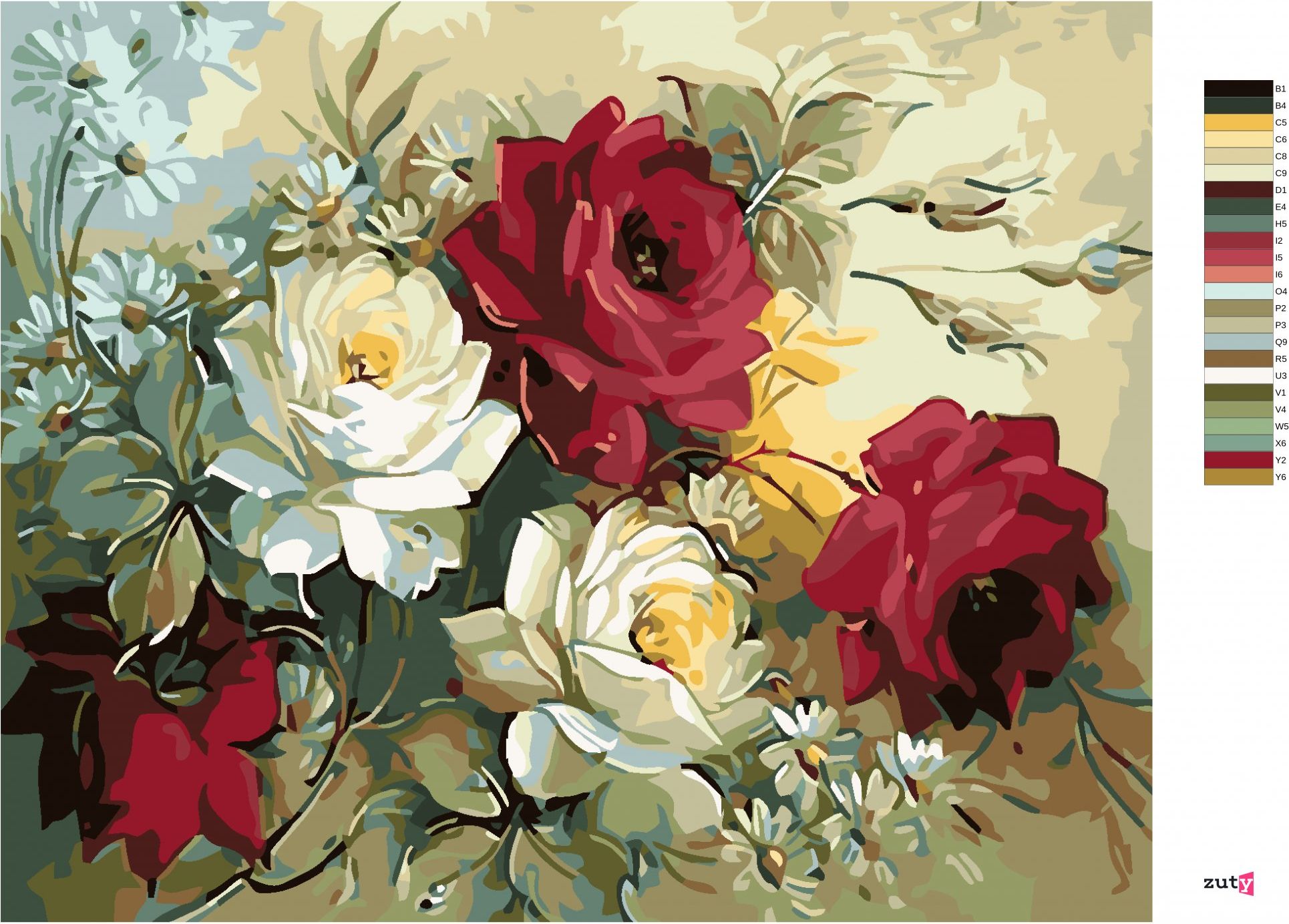 zuty Malování podle čísel - KYTICE MALOVANÝCH RŮŽÍ - Rozměr: 40x50 cm, Rámování: Varianta: bez rámu a bez vypnutí plátna - obrázek 3