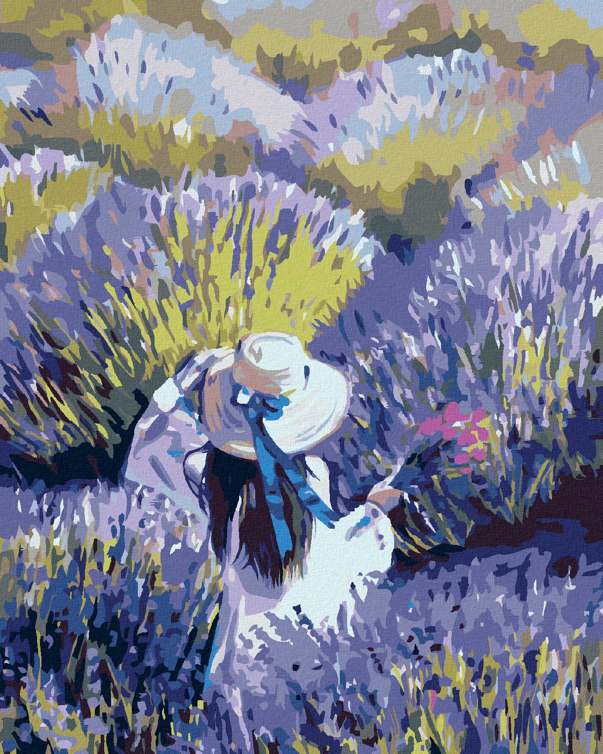 zuty Malování podle čísel - ŽENA UPROSTŘED LEVANDULOVÉHO POLE - Rozměr: 40x50 cm, Rámování: Varianta: vypnuté plátno na rám - obrázek 1