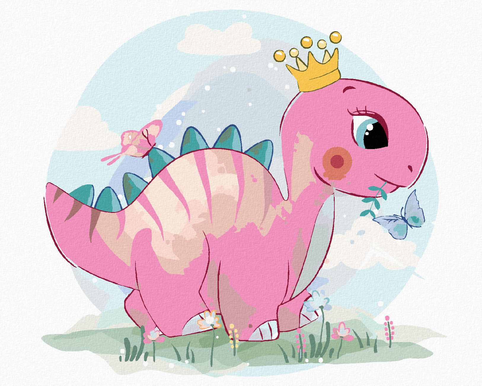 zuty Malování podle čísel - RŮŽOVÝ DINOSAURUS - Rozměr: 40x50 cm, Rámování: Varianta: vypnuté plátno na rám - obrázek 1