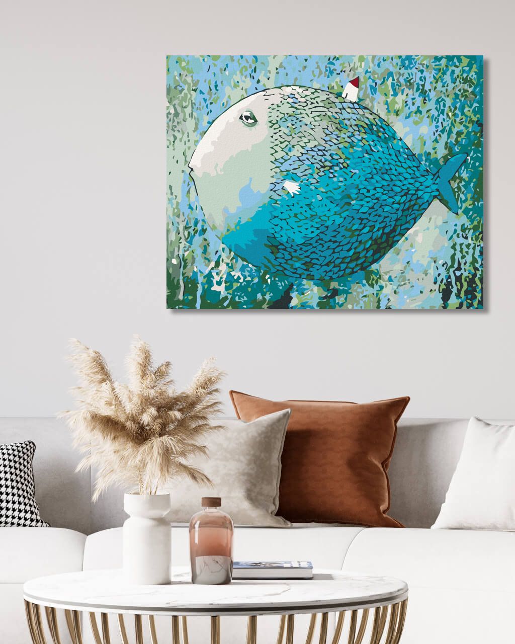 zuty Malování podle čísel - MODRÁ RYBA - Rozměr: 40x50 cm, Rámování: Varianta: bez rámu a bez vypnutí plátna - obrázek 2