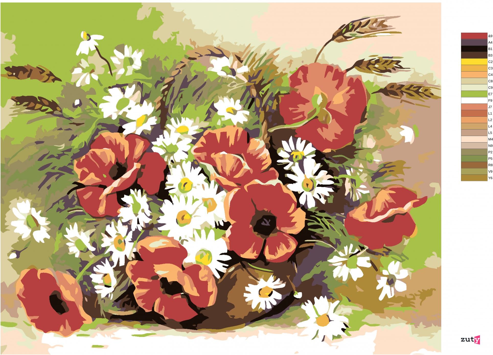 zuty Malování podle čísel - VLČÍ MÁK A KOPRETINY - Rozměr: 40x50 cm, Rámování: Varianta: vypnuté plátno na rám - obrázek 5