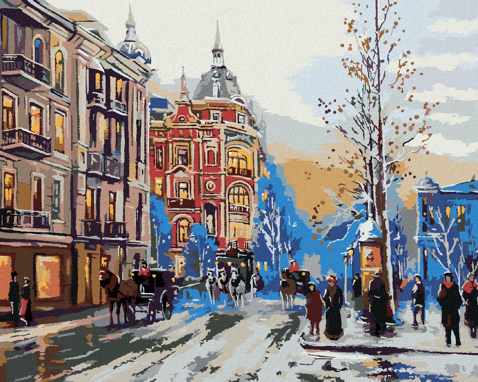 zuty Malování podle čísel - ZIMNÍ MĚSTSKÁ ULIČKA - Rozměr: 40x50 cm, Rámování: Varianta: vypnuté plátno na rám - obrázek 1