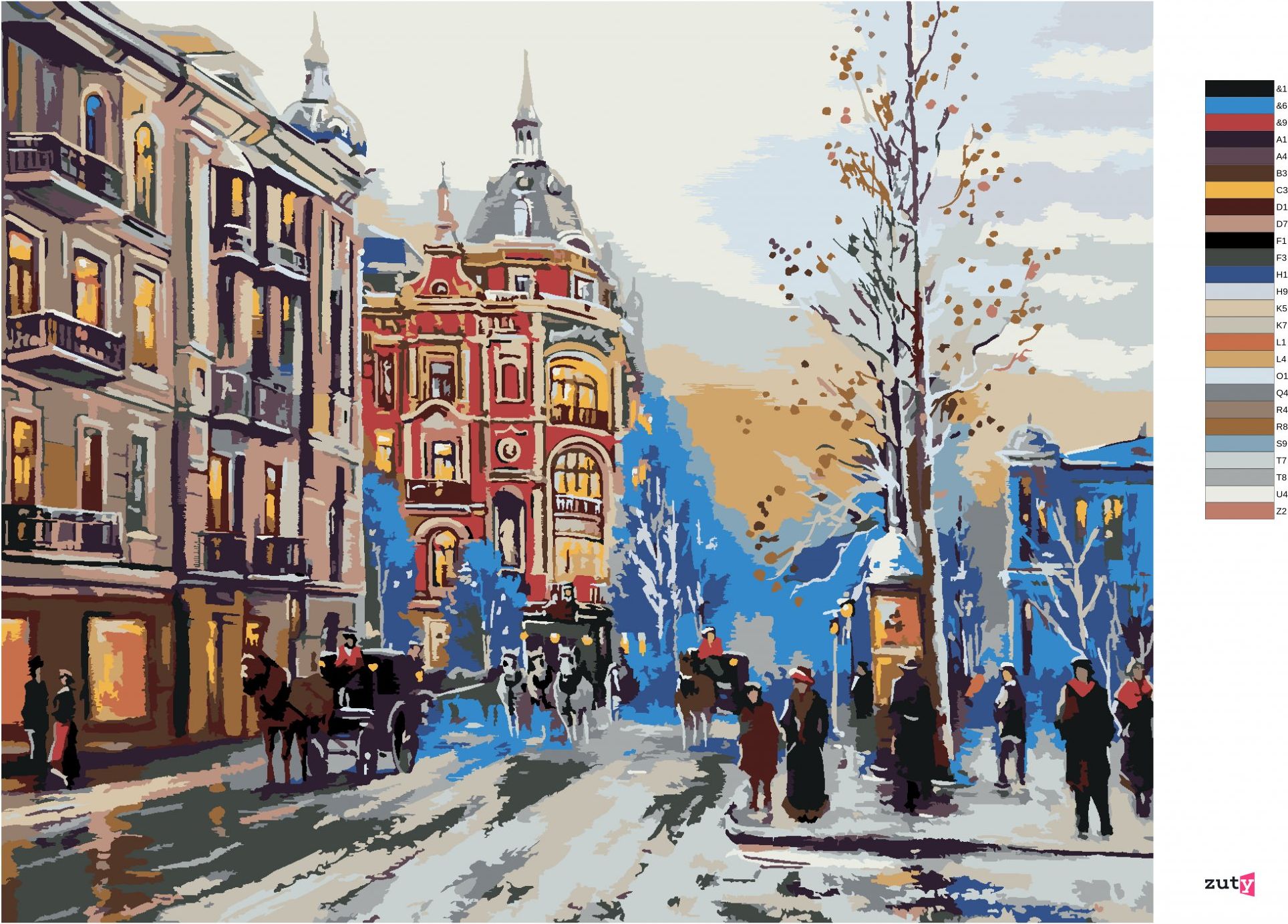 zuty Malování podle čísel - ZIMNÍ MĚSTSKÁ ULIČKA - Rozměr: 40x50 cm, Rámování: Varianta: vypnuté plátno na rám - obrázek 7