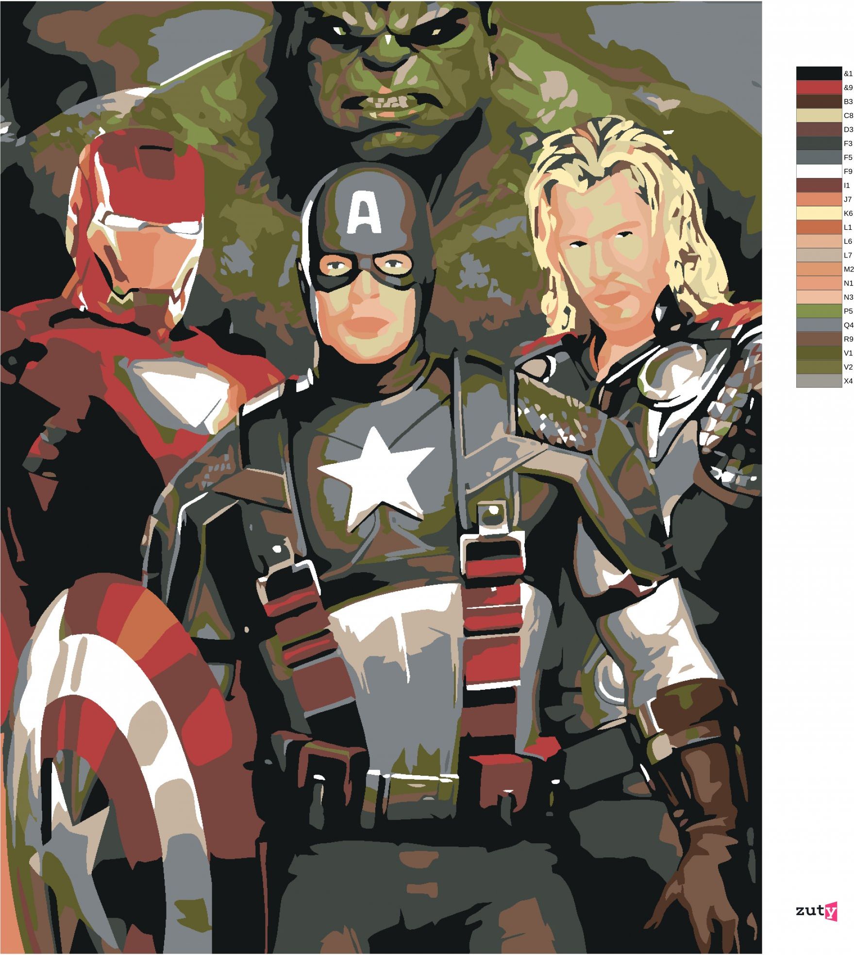 zuty Malování podle čísel - AVENGERS - Rozměr: 40x50 cm, Rámování: Varianta: bez rámu a bez vypnutí plátna - obrázek 4
