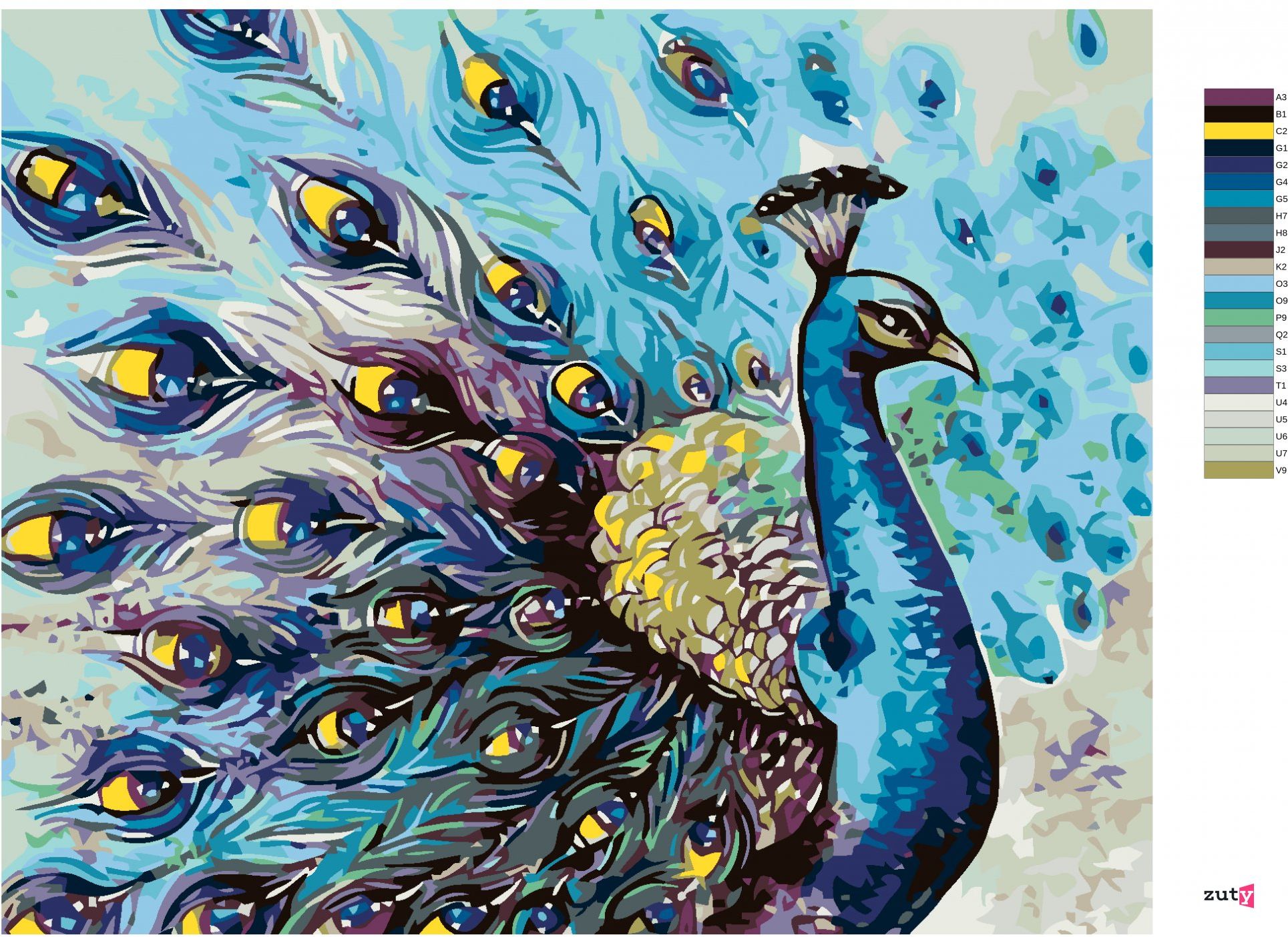 zuty Malování podle čísel - PYŠNÝ PÁV - Rozměr: 40x50 cm, Rámování: Varianta: vypnuté plátno na rám - obrázek 5