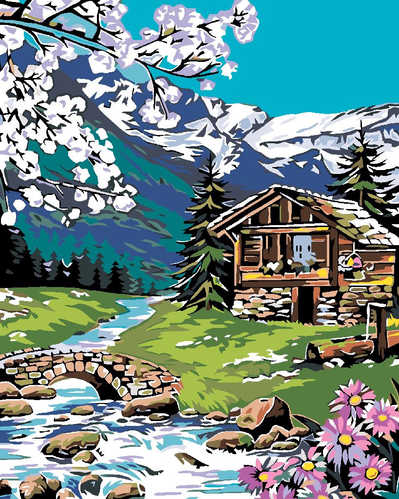 zuty Malování podle čísel - SRUB V HORÁCH - Rozměr: 40x50 cm, Rámování: Varianta: bez rámu a bez vypnutí plátna - obrázek 7