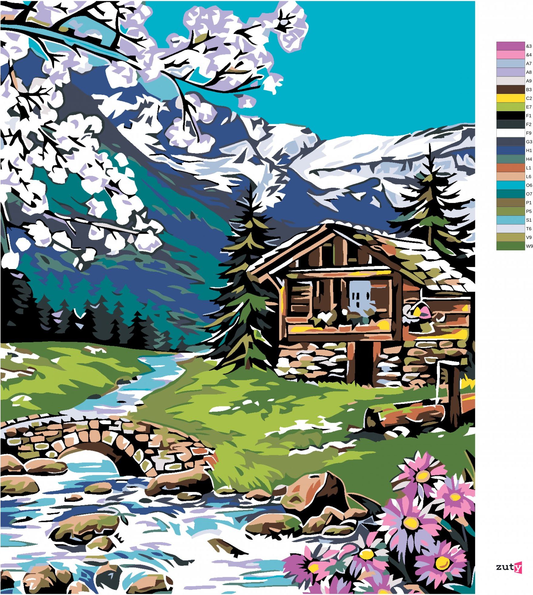 zuty Malování podle čísel - SRUB V HORÁCH - Rozměr: 40x50 cm, Rámování: Varianta: vypnuté plátno na rám - obrázek 8