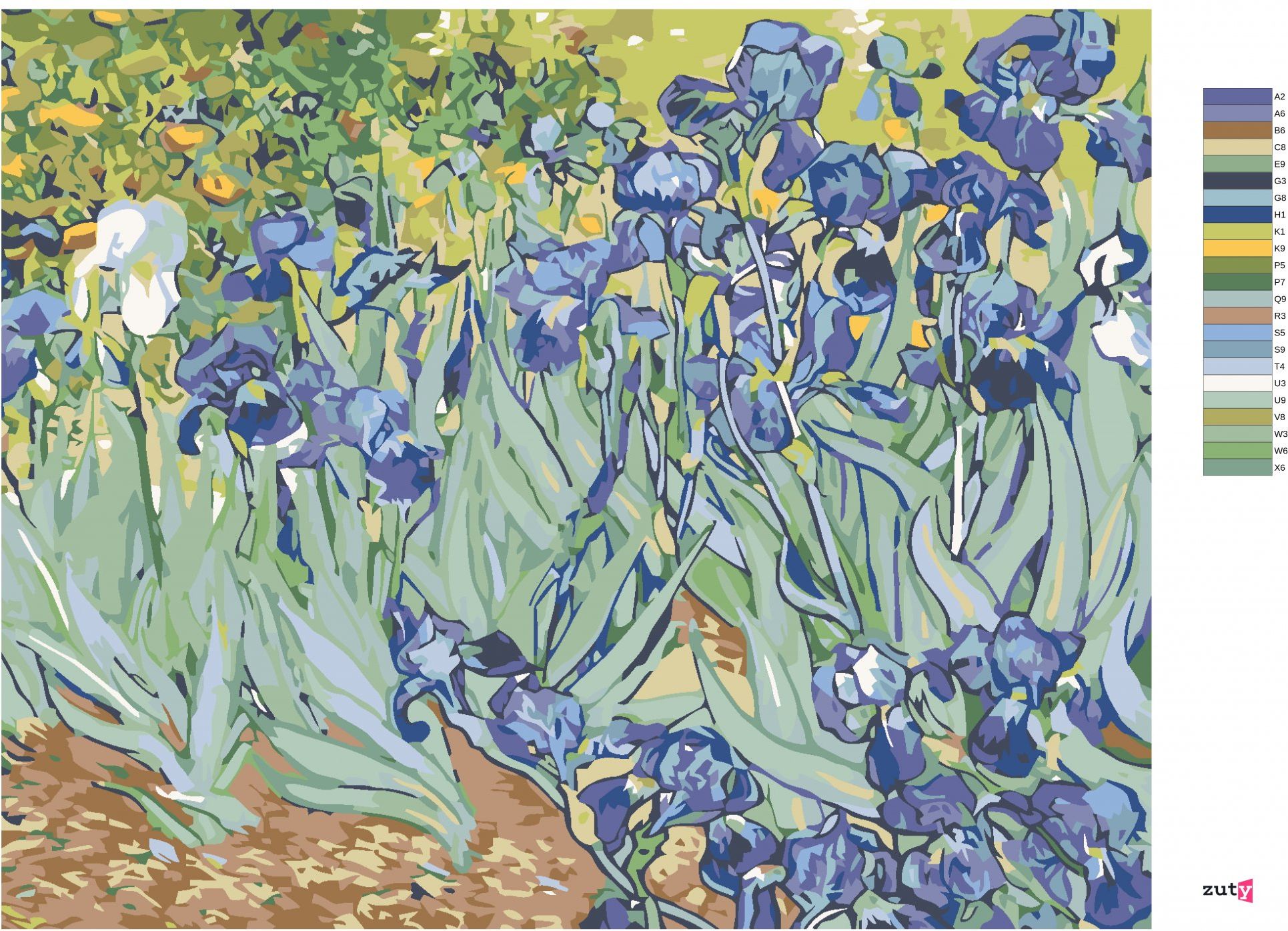 zuty Malování podle čísel - KOSATCE (VAN GOGH) - Rozměr: 40x50 cm, Rámování: Varianta: bez rámu a bez vypnutí plátna - obrázek 11
