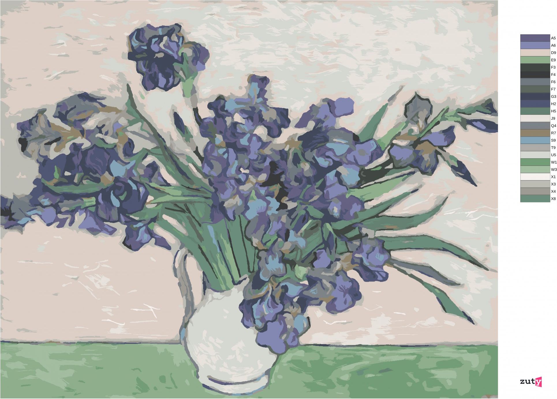 zuty Malování podle čísel - KOSATCE (VAN GOGH) - Rozměr: 40x50 cm, Rámování: Varianta: bez rámu a bez vypnutí plátna - obrázek 16