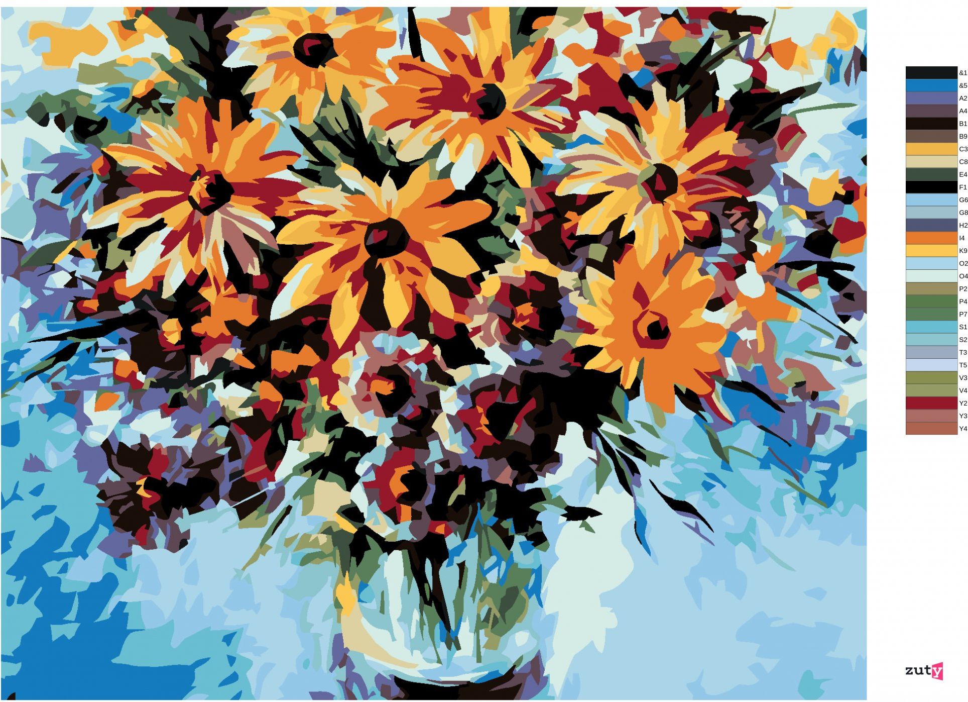 zuty Malování podle čísel - LUČNÍ KVÍTÍ A MODRÉ POZADÍ - Rozměr: 40x50 cm, Rámování: Varianta: bez rámu a bez vypnutí plátna - obrázek 2