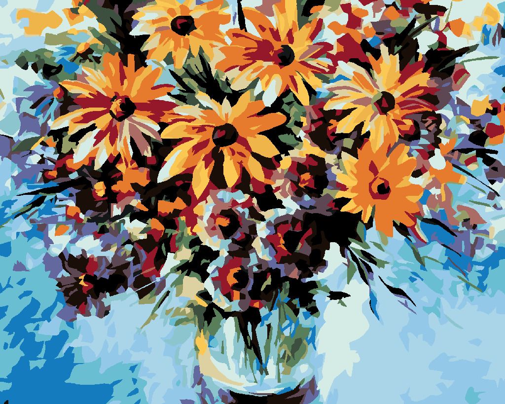 zuty Malování podle čísel - LUČNÍ KVÍTÍ A MODRÉ POZADÍ - Rozměr: 40x50 cm, Rámování: Varianta: bez rámu a bez vypnutí plátna - obrázek 6