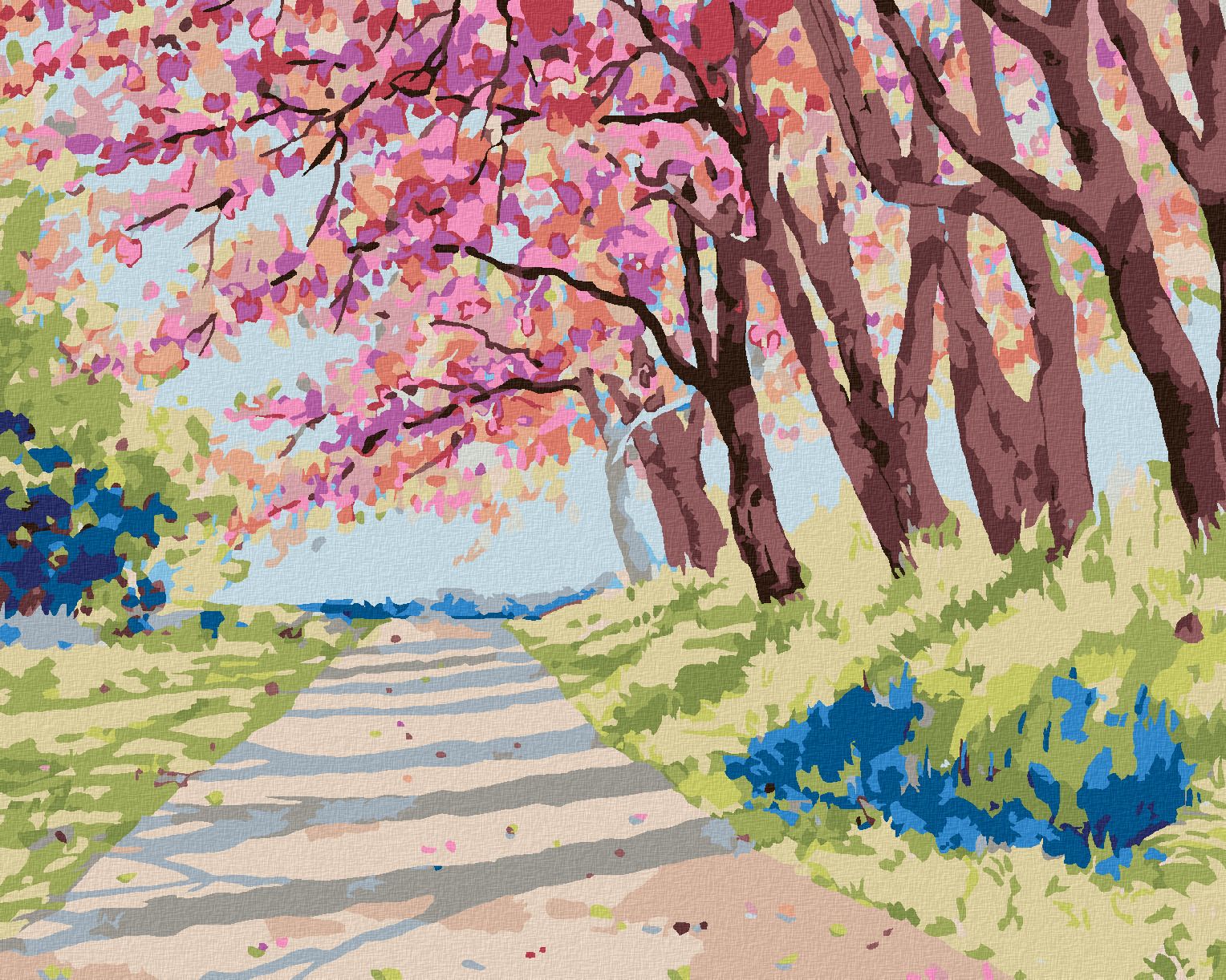 zuty Malování podle čísel - KRAJINA S HIMALÁJSKÝMI TŘEŠNĚMI - Rozměr: 40x50 cm, Rámování: Varianta: vypnuté plátno na rám - obrázek 1