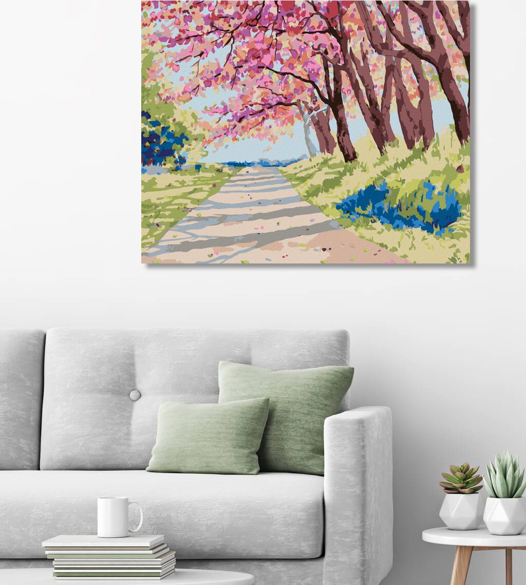 zuty Malování podle čísel - KRAJINA S HIMALÁJSKÝMI TŘEŠNĚMI - Rozměr: 40x50 cm, Rámování: Varianta: vypnuté plátno na rám - obrázek 3
