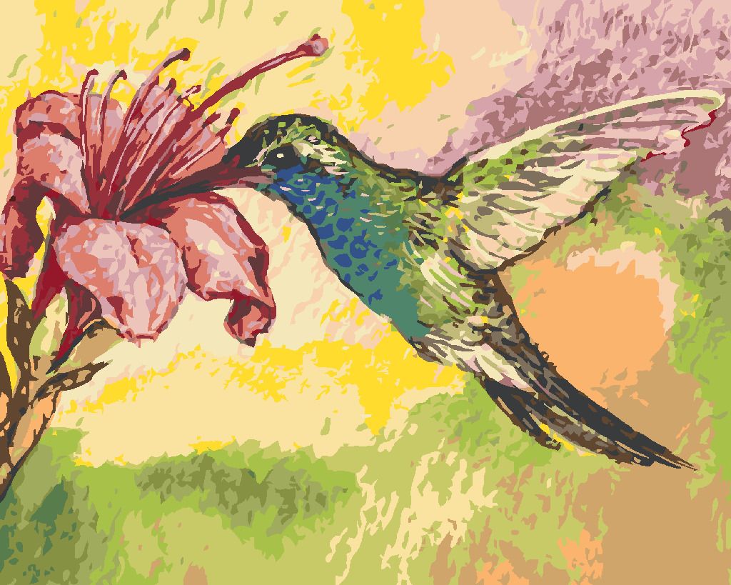zuty Malování podle čísel - KOLIBŘÍK A RŮŽOVÁ KVĚTINA - Rozměr: 40x50 cm, Rámování: Varianta: bez rámu a bez vypnutí plátna - obrázek 3
