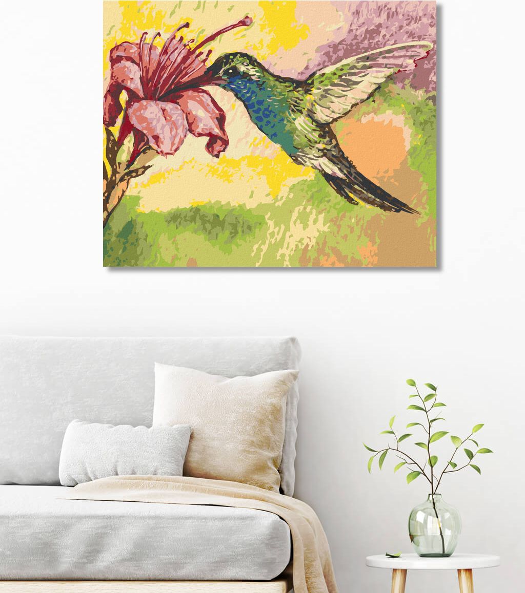 zuty Malování podle čísel - KOLIBŘÍK A RŮŽOVÁ KVĚTINA - Rozměr: 40x50 cm, Rámování: Varianta: bez rámu a bez vypnutí plátna - obrázek 5