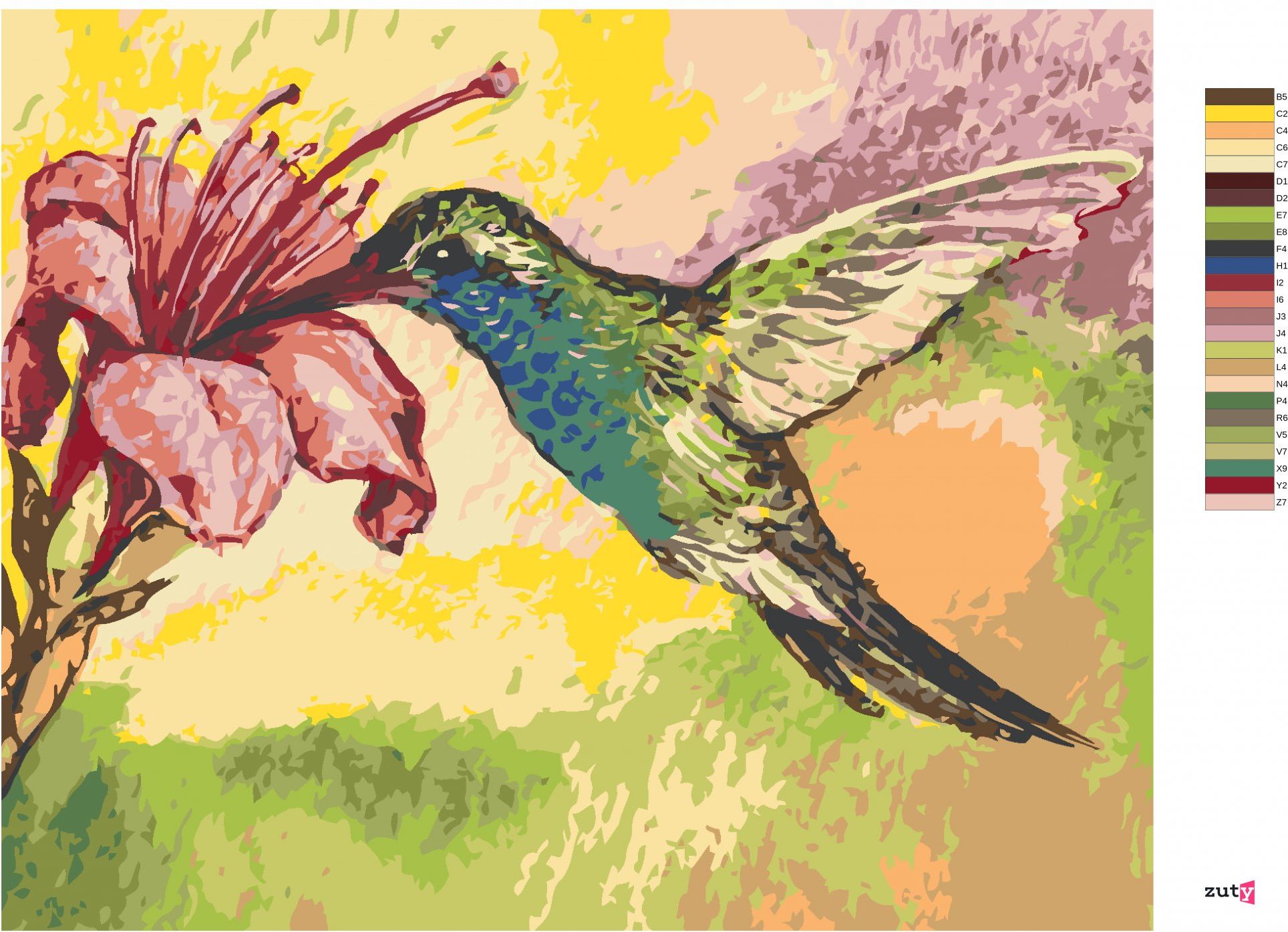zuty Malování podle čísel - KOLIBŘÍK A RŮŽOVÁ KVĚTINA - Rozměr: 40x50 cm, Rámování: Varianta: bez rámu a bez vypnutí plátna - obrázek 6