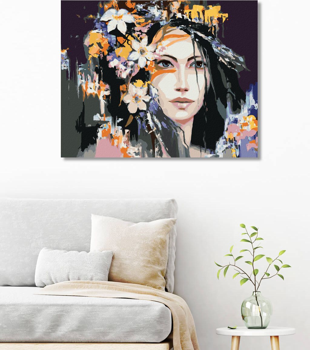 zuty Malování podle čísel - ŽENA A ABSTRAKTNÍ KVĚTINOVÁ KORUNA - Rozměr: 40x50 cm, Rámování: Varianta: bez rámu a bez vypnutí plátna - obrázek 6