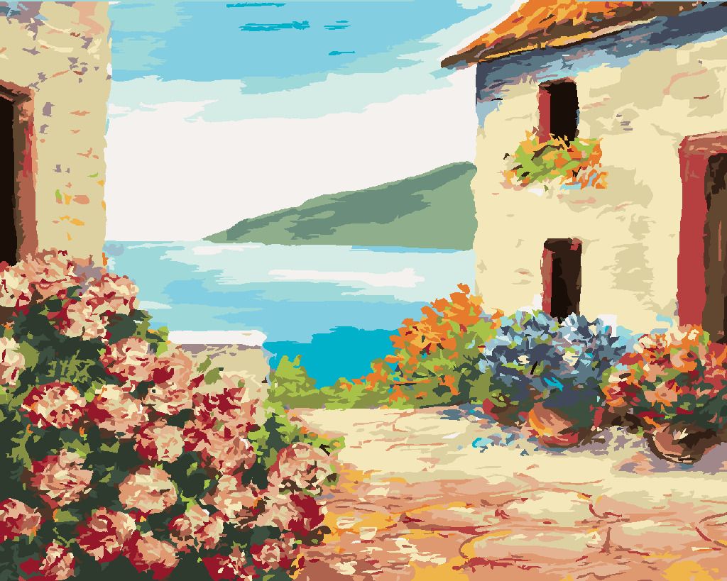 zuty Malování podle čísel - DŮM U MOŘE A KVĚTINY - Rozměr: 40x50 cm, Rámování: Varianta: vypnuté plátno na rám - obrázek 4
