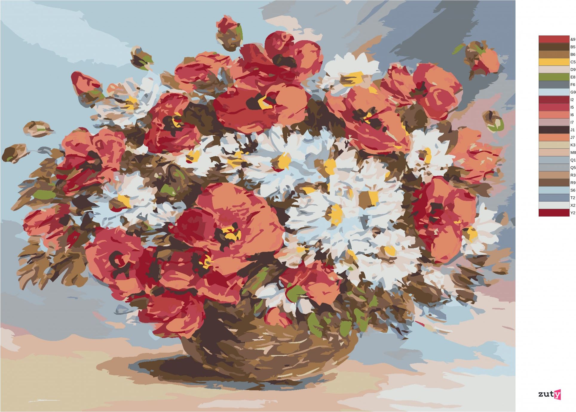 zuty Malování podle čísel - VLČÍ MÁKY A KOPRETINY VE VÁZE - Rozměr: 40x50 cm, Rámování: Varianta: bez rámu a bez vypnutí plátna - obrázek 4