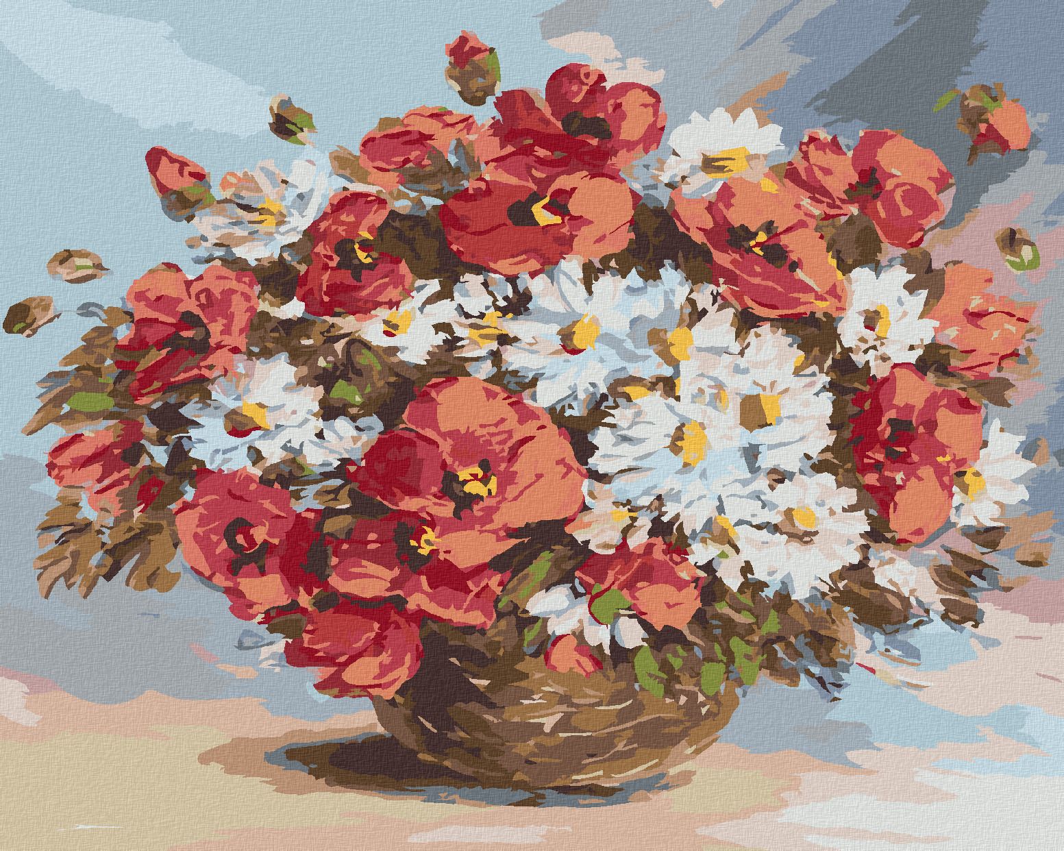 zuty Malování podle čísel - VLČÍ MÁKY A KOPRETINY VE VÁZE - Rozměr: 40x50 cm, Rámování: Varianta: vypnuté plátno na rám - obrázek 1