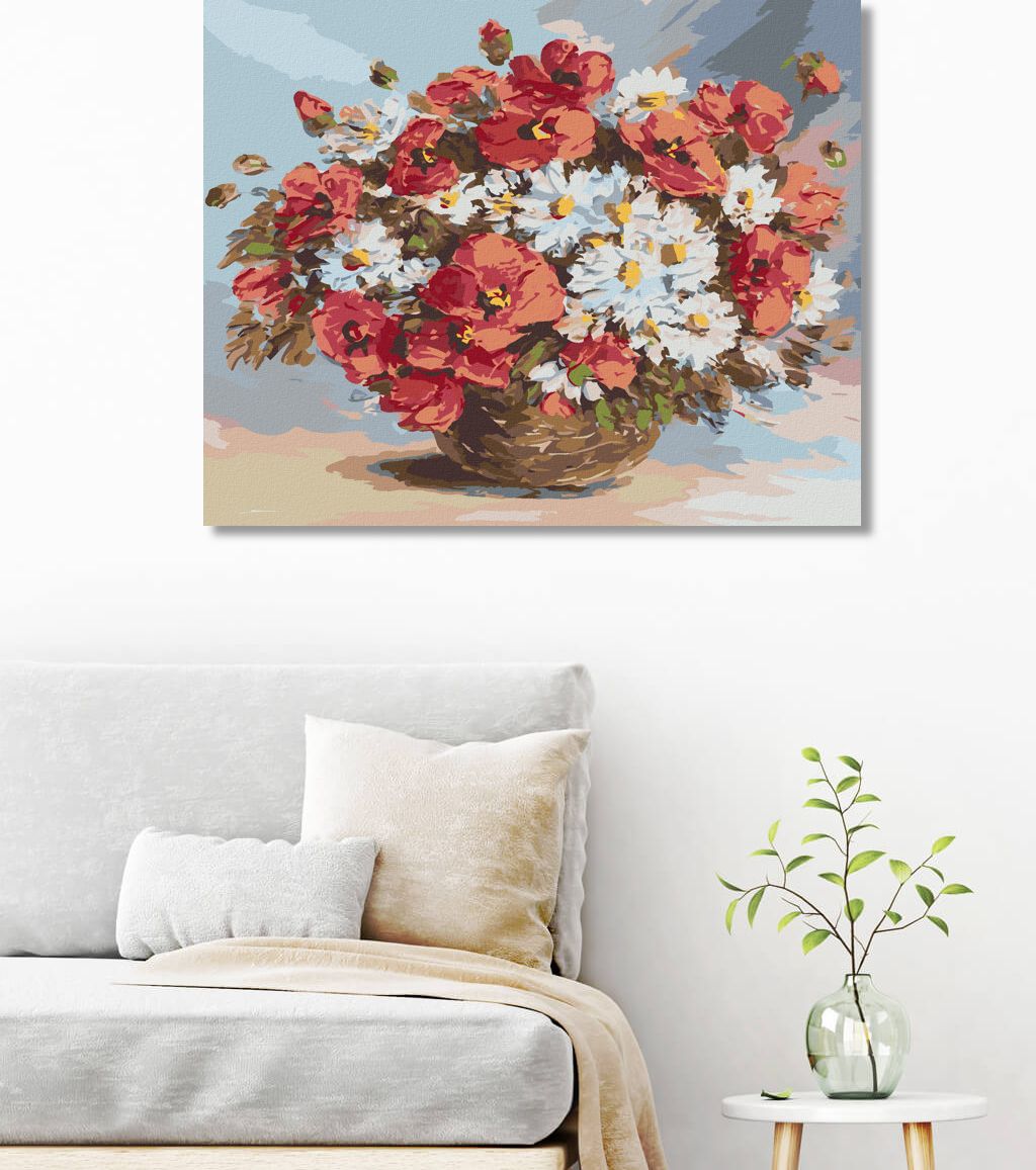zuty Malování podle čísel - VLČÍ MÁKY A KOPRETINY VE VÁZE - Rozměr: 40x50 cm, Rámování: Varianta: vypnuté plátno na rám - obrázek 3