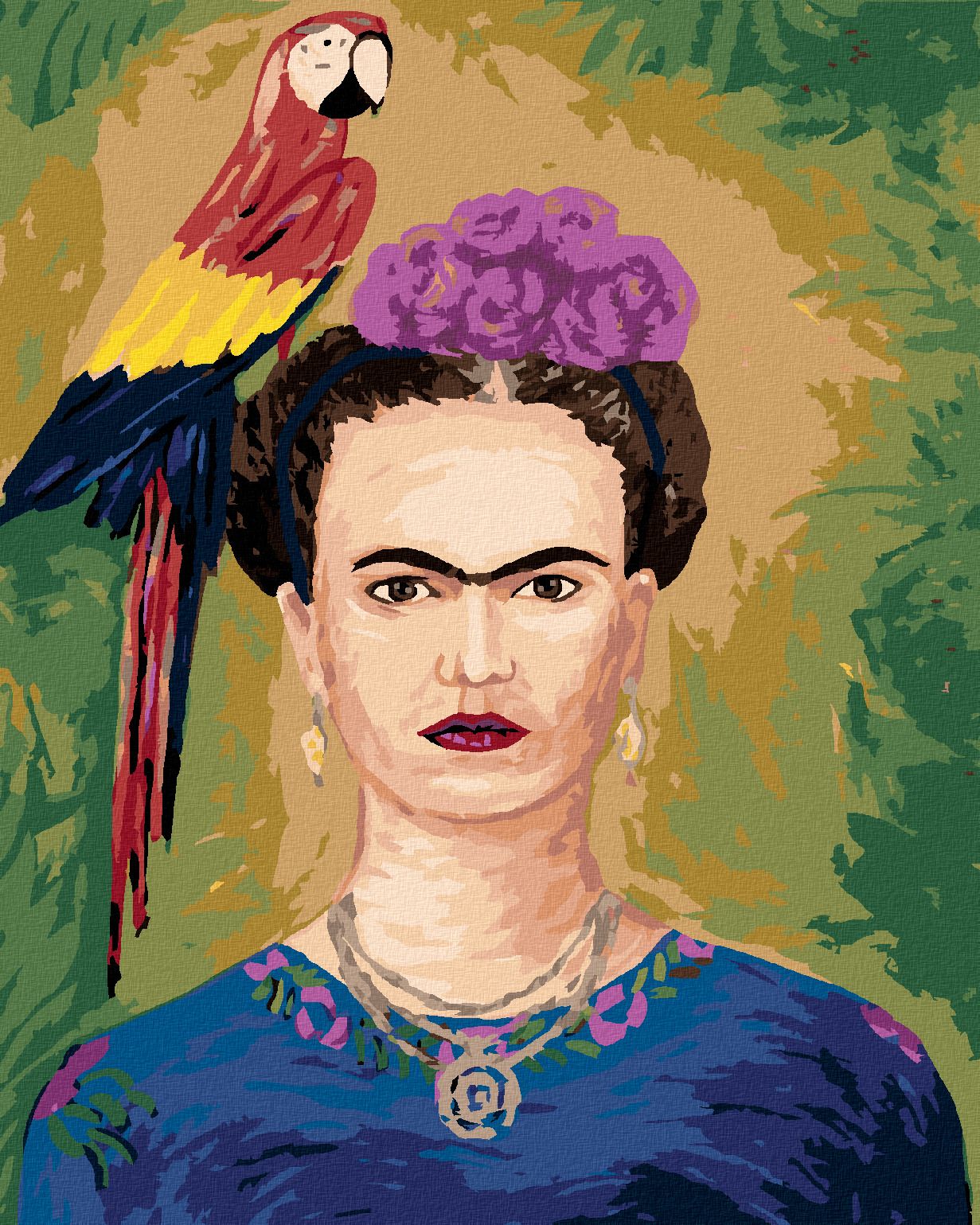 zuty Malování podle čísel - FRIDA KAHLO A PAPOUŠEK - Rozměr: 40x50 cm, Rámování: Varianta: bez rámu a bez vypnutí plátna - obrázek 1