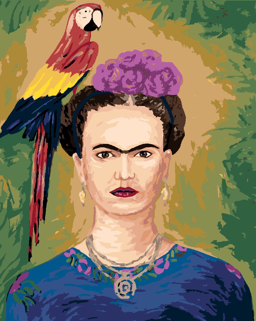 zuty Malování podle čísel - FRIDA KAHLO A PAPOUŠEK - Rozměr: 40x50 cm, Rámování: Varianta: bez rámu a bez vypnutí plátna - obrázek 3