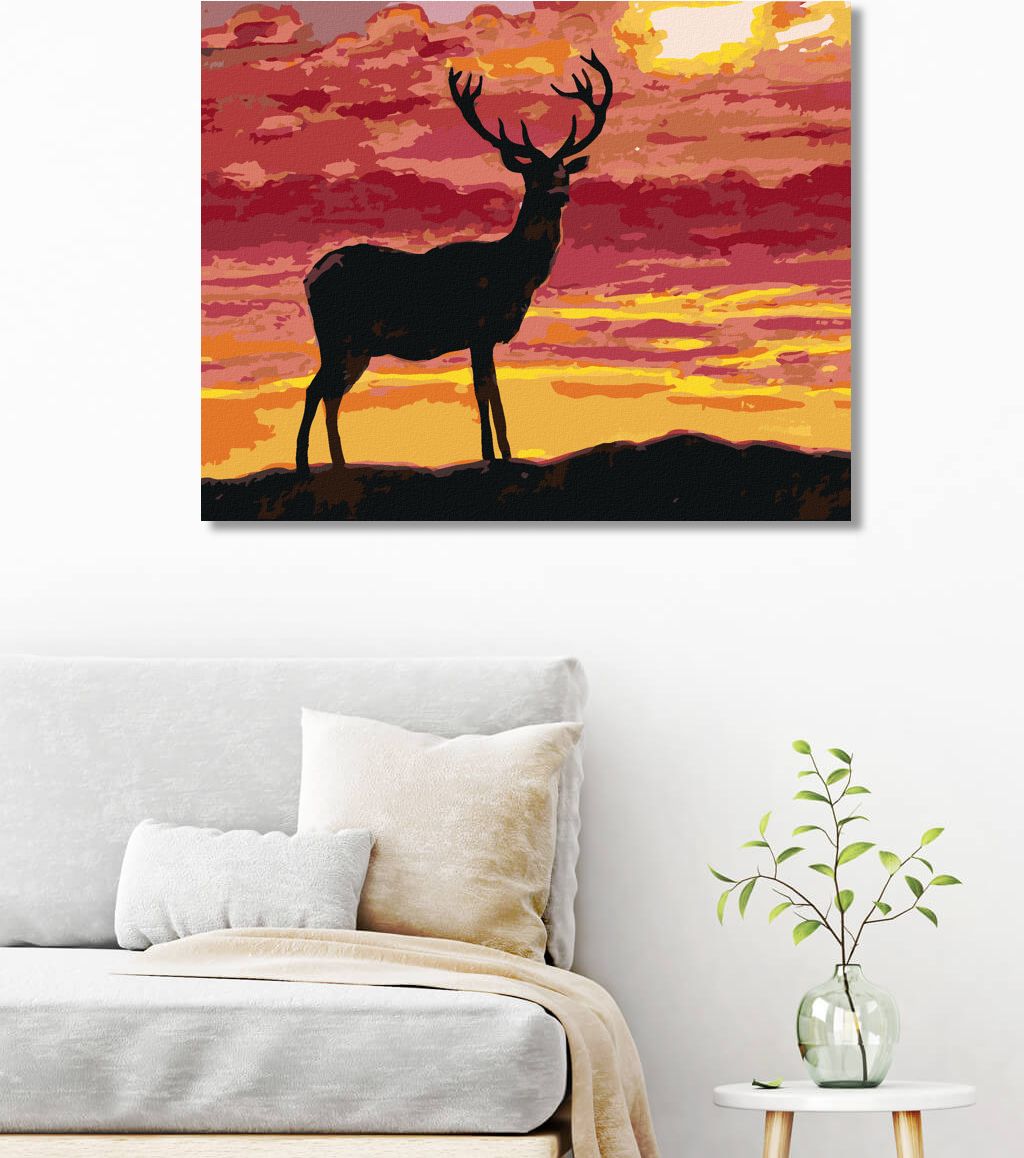 zuty Malování podle čísel - JELEN A ZÁPAD SLUNCE - Rozměr: 40x50 cm, Rámování: Varianta: vypnuté plátno na rám - obrázek 3