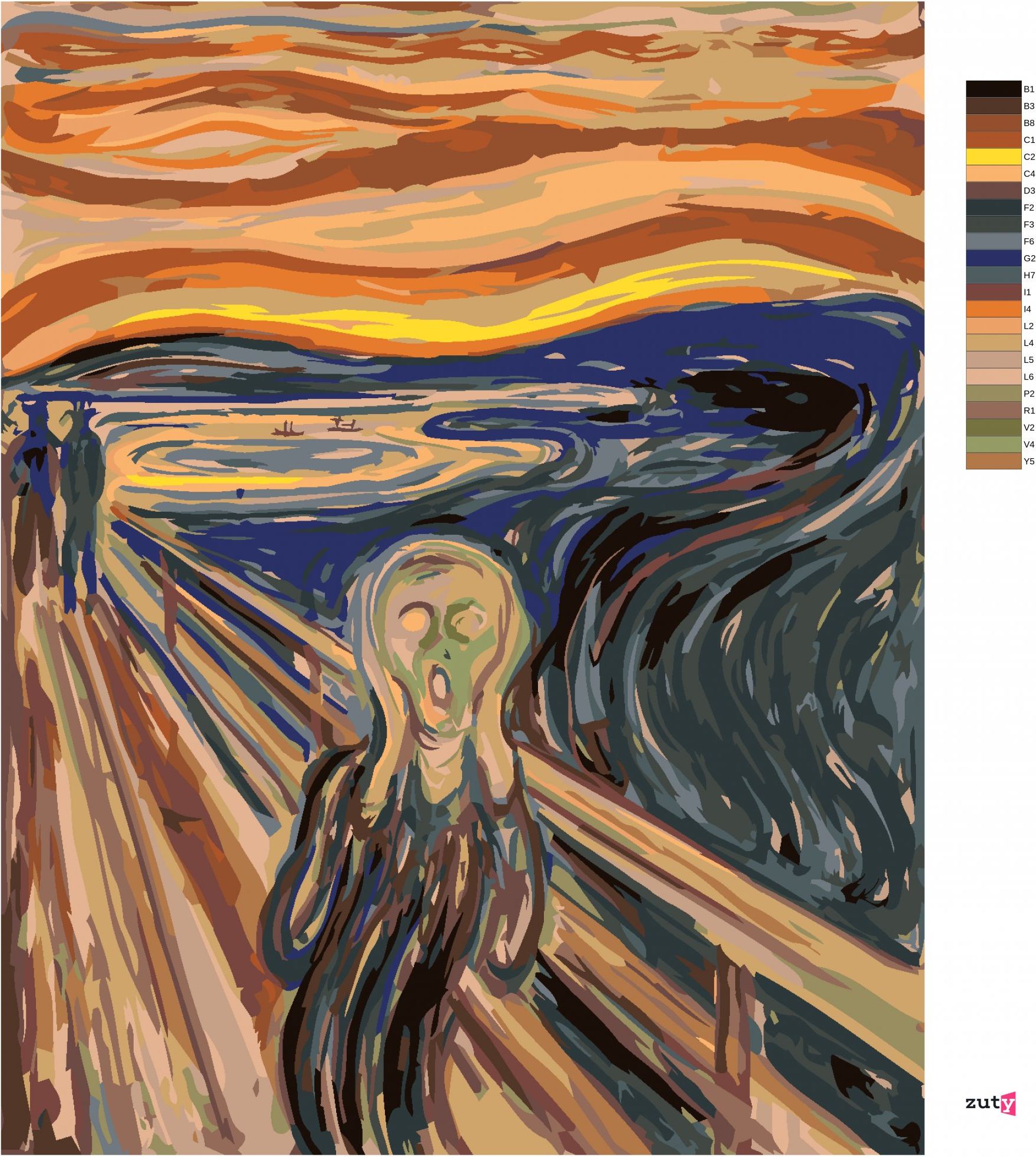 zuty Malování podle čísel - VÝKŘIK (E. MUNCH) - Rozměr: 40x50 cm, Rámování: Varianta: vypnuté plátno na rám - obrázek 10
